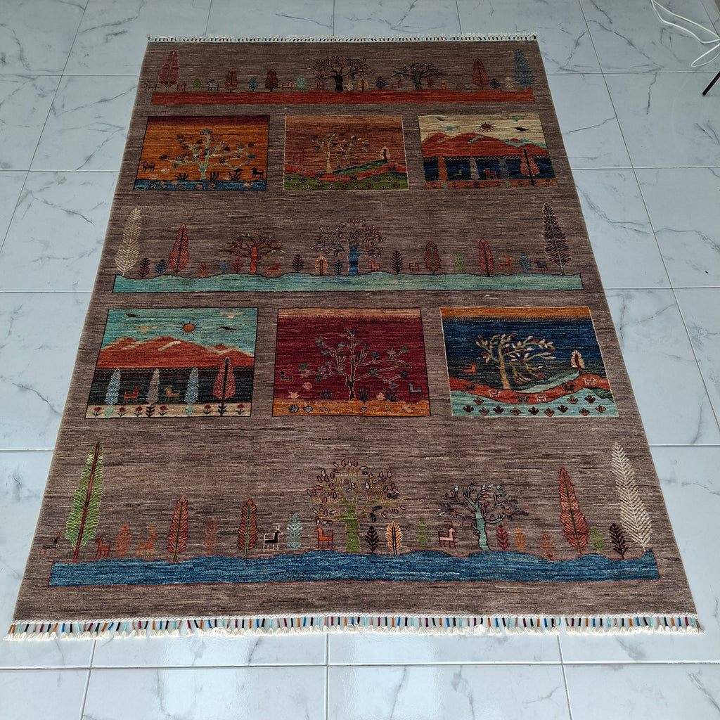 GABBEH EL DOKUMA HALI | 259x179 CM – 35x40 İLMEK – %100 YÜN – DOĞAL BOYA – PANORAMİK DESENLİ