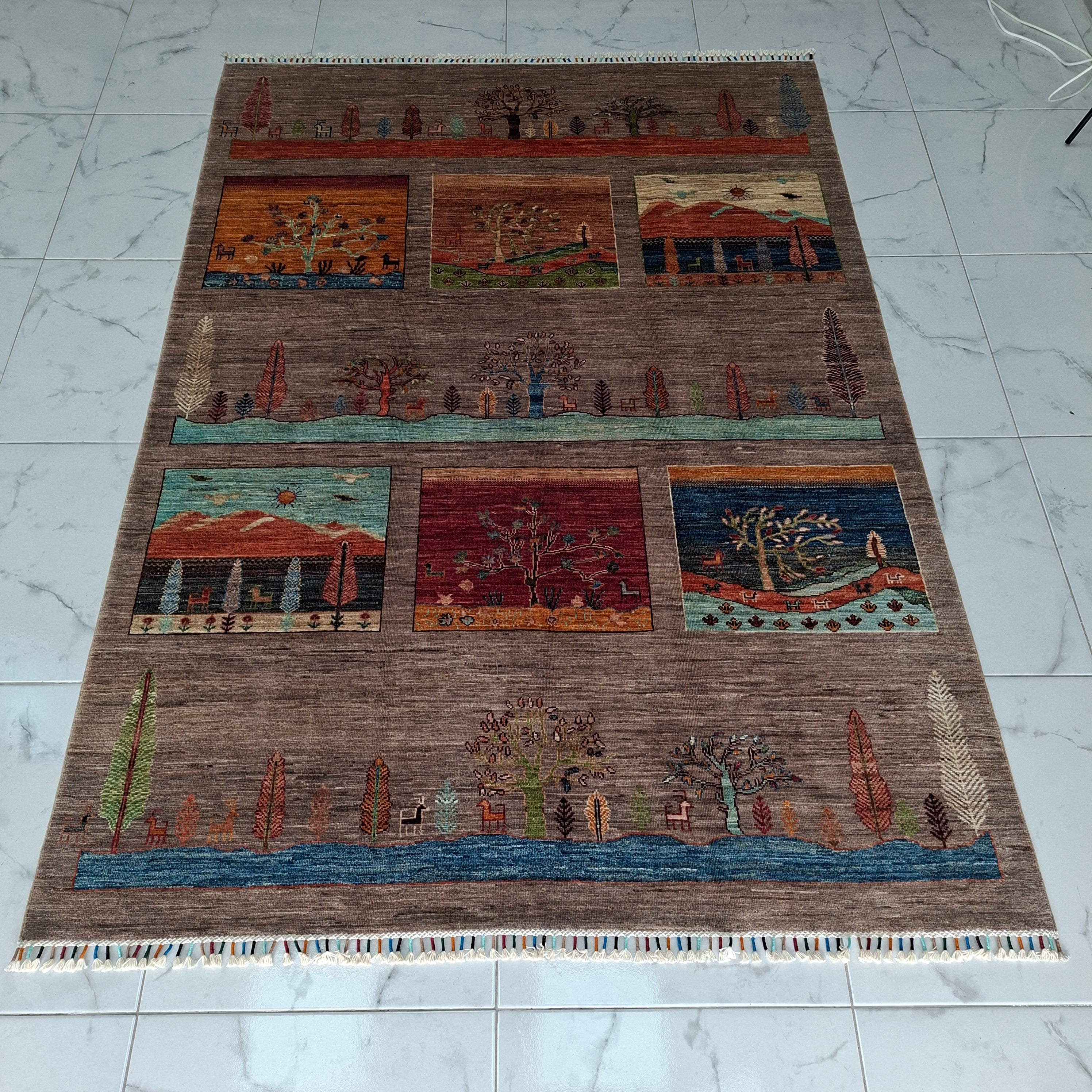 GABBEH EL DOKUMA HALI | 259x179 CM – 35x40 İLMEK – %100 YÜN – DOĞAL BOYA – PANORAMİK DESENLİ