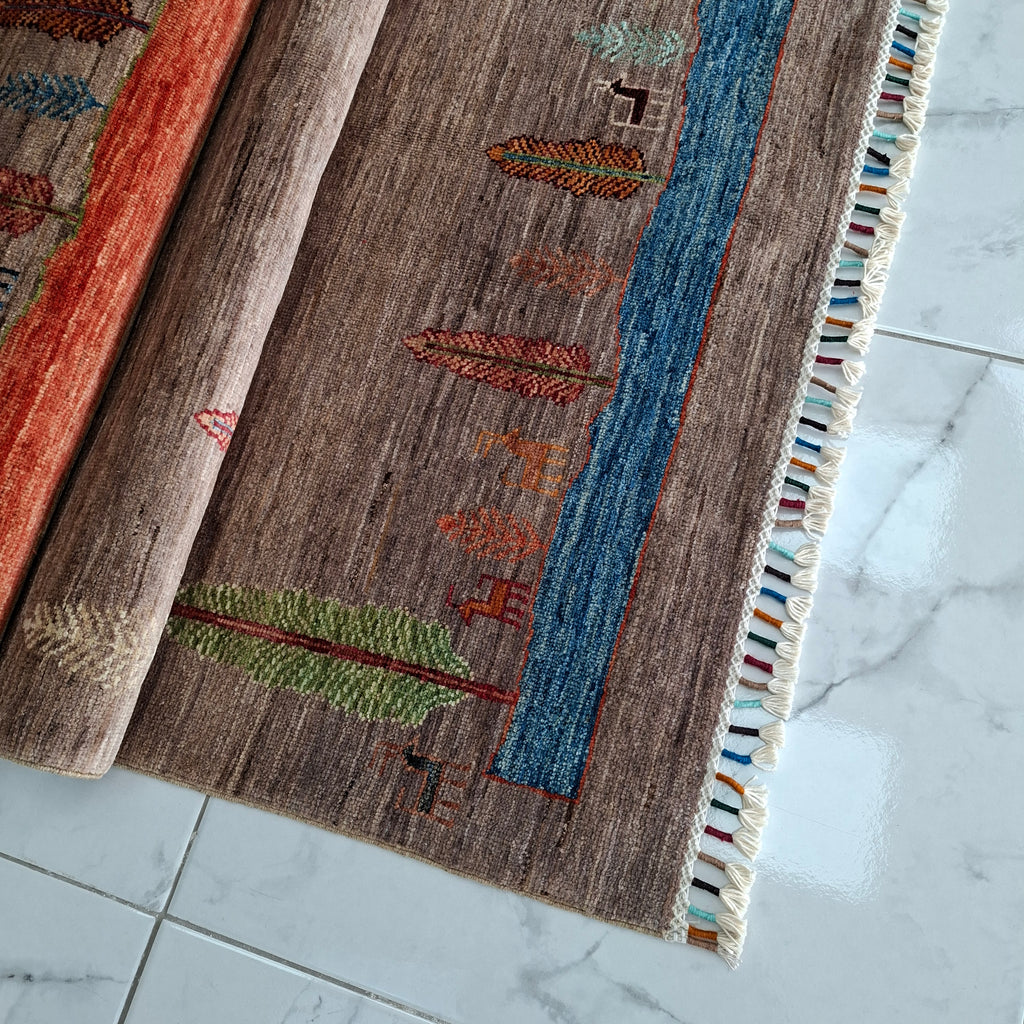 GABBEH EL DOKUMA HALI | 259x179 CM – 35x40 İLMEK – %100 YÜN – DOĞAL BOYA – PANORAMİK DESENLİ