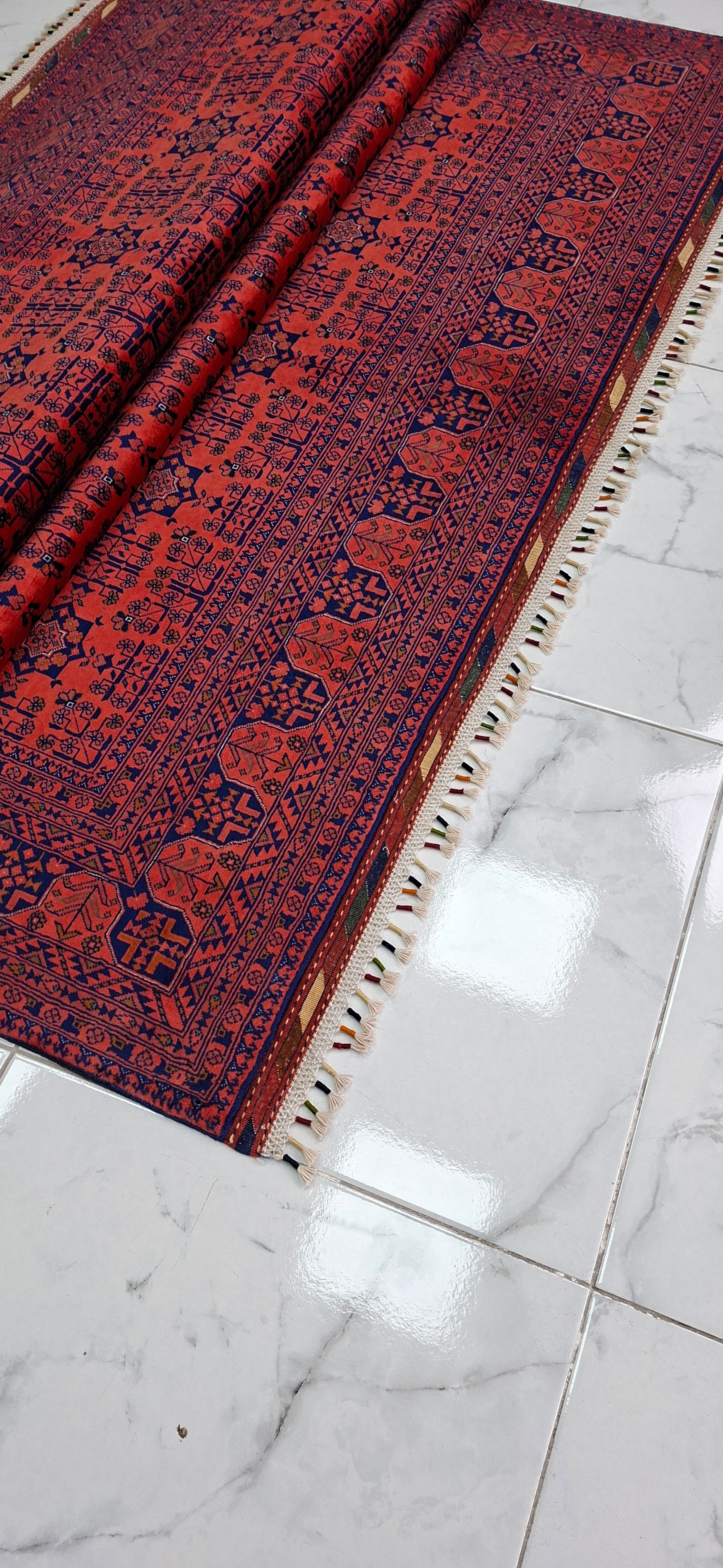 Bilicik – Mavru (Mauri / Mouri) El Dokuma Halı – 50x50 İlmek – %100 Yün – Doğal Boya – Afgan Halısı – Yeni Dokuma