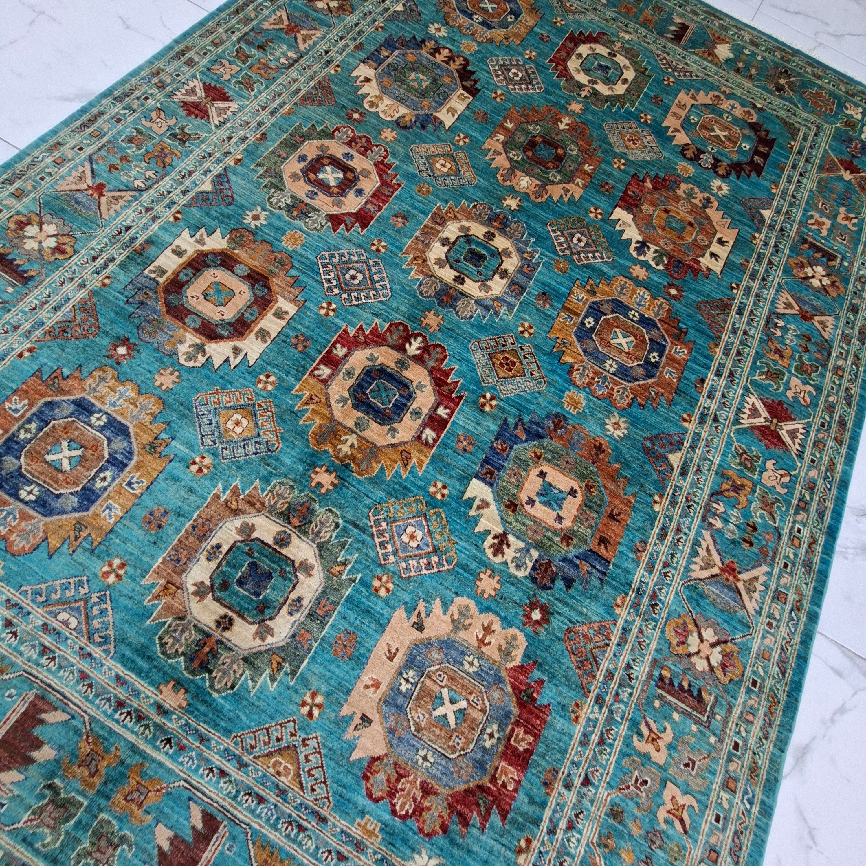 Kazak – El Dokuma Halı – 35x40 İlmek – %100 Yün – Doğal Boya – Afgan Halısı – Yeni Dokuma