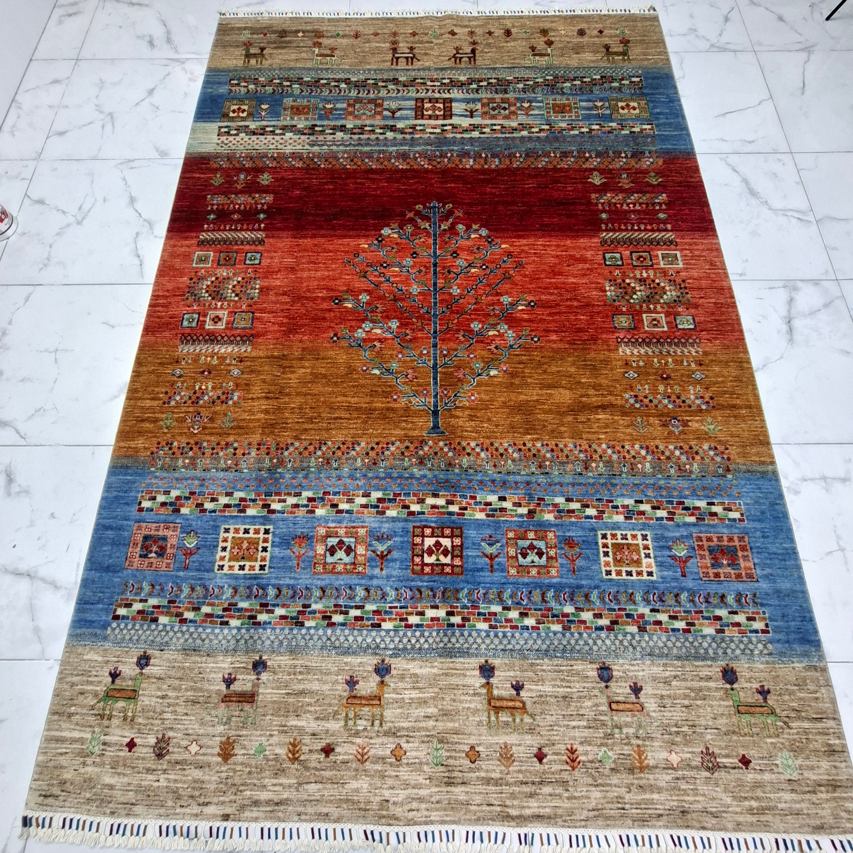 Gabbeh – El Dokuma Halı – 35x40 İlmek – %100 Yün – Doğal Boya – Afgan Halısı – Yeni Dokuma