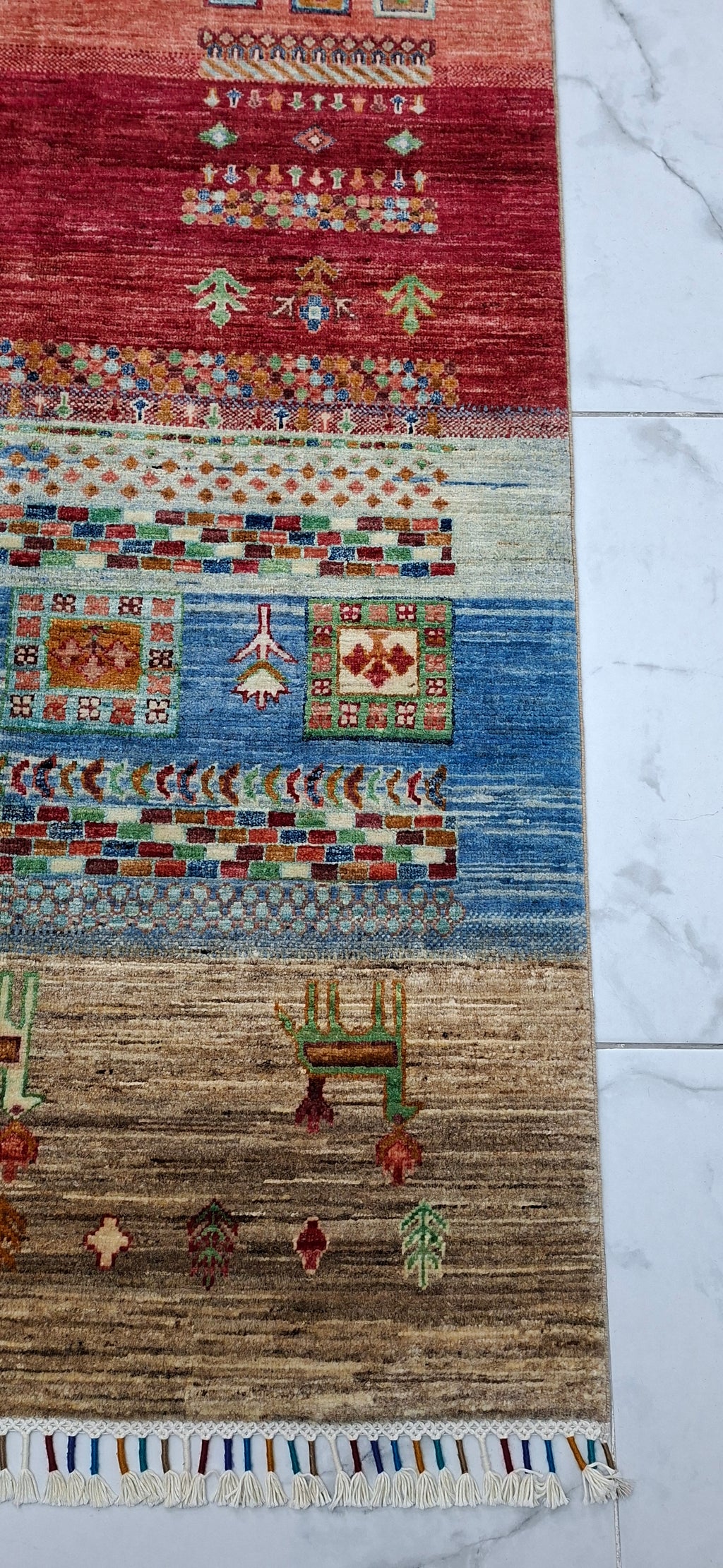 Gabbeh – El Dokuma Halı – 35x40 İlmek – %100 Yün – Doğal Boya – Afgan Halısı – Yeni Dokuma