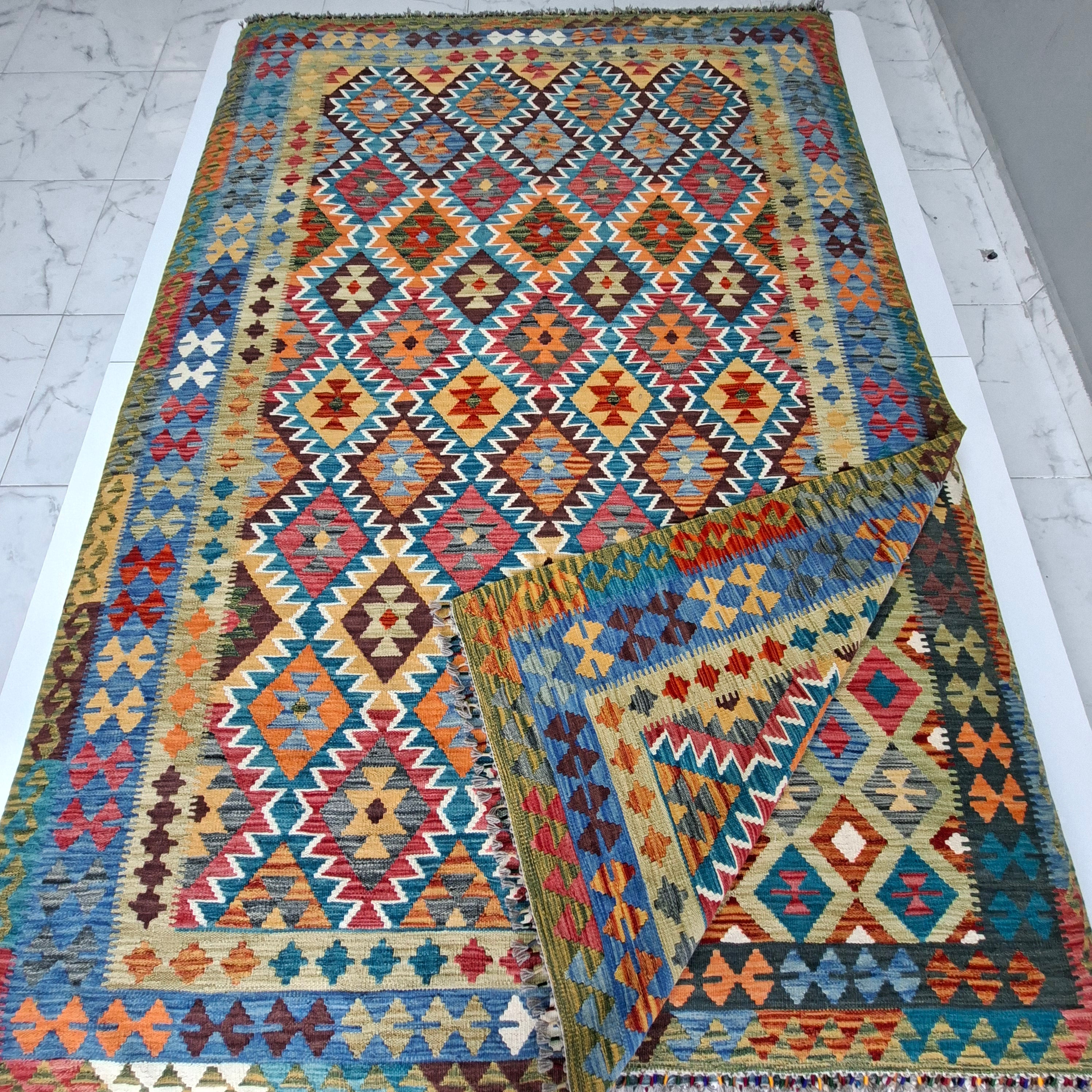 Maimana Kilim – El Dokuma Kilim – Geometrik Desenli – %100 Yün – Doğal Boya – Afgan Kilimi – Yeni Dokuma