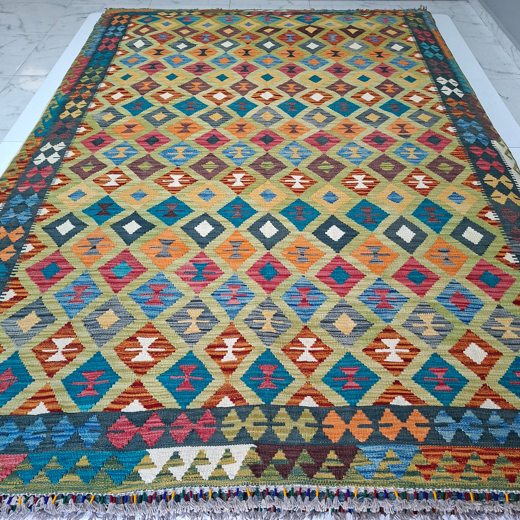 Maimana Kilim – El Dokuma Kilim – Geometrik Desenli – %100 Yün – Doğal Boya – Afgan Kilimi – Yeni Dokuma