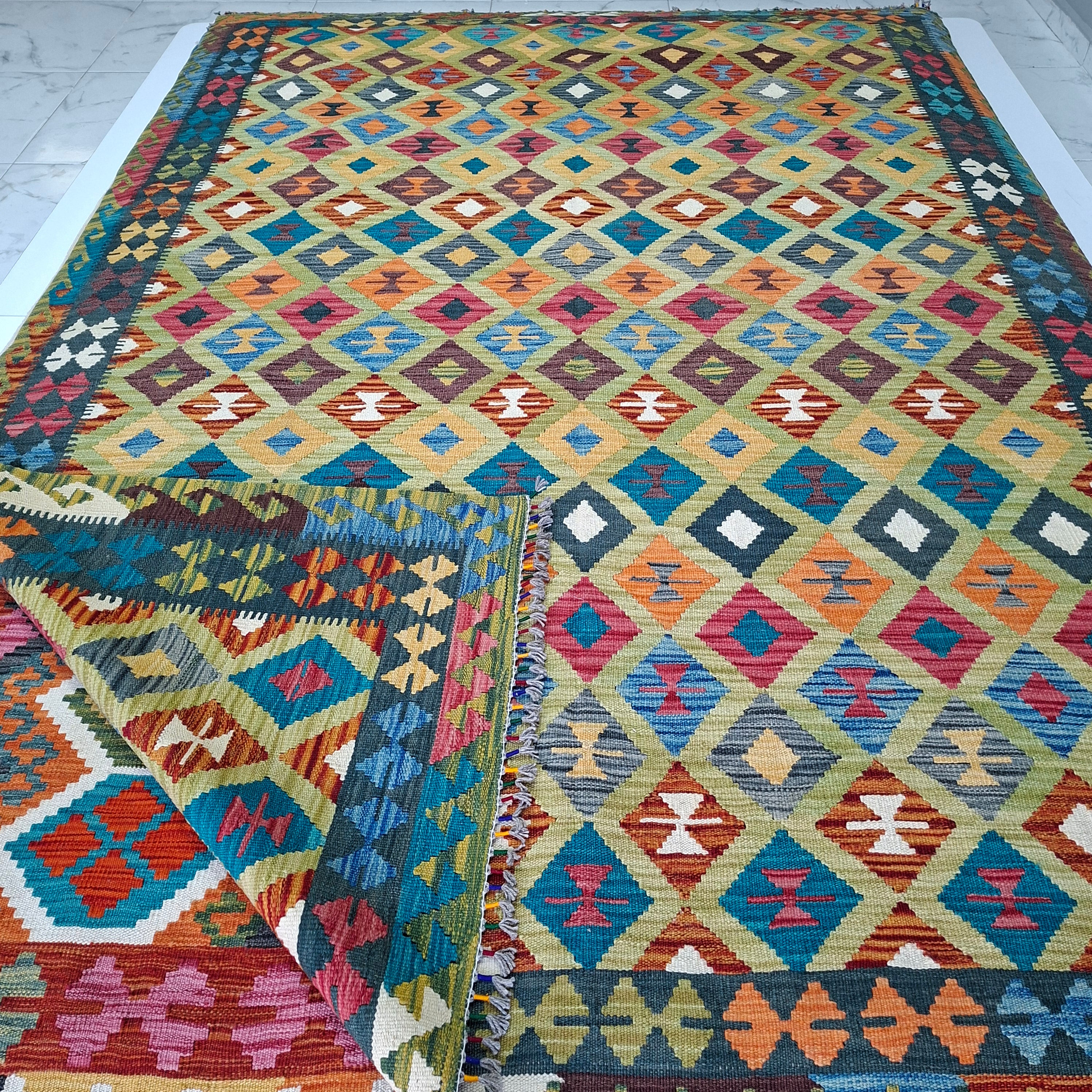Maimana Kilim – El Dokuma Kilim – Geometrik Desenli – %100 Yün – Doğal Boya – Afgan Kilimi – Yeni Dokuma