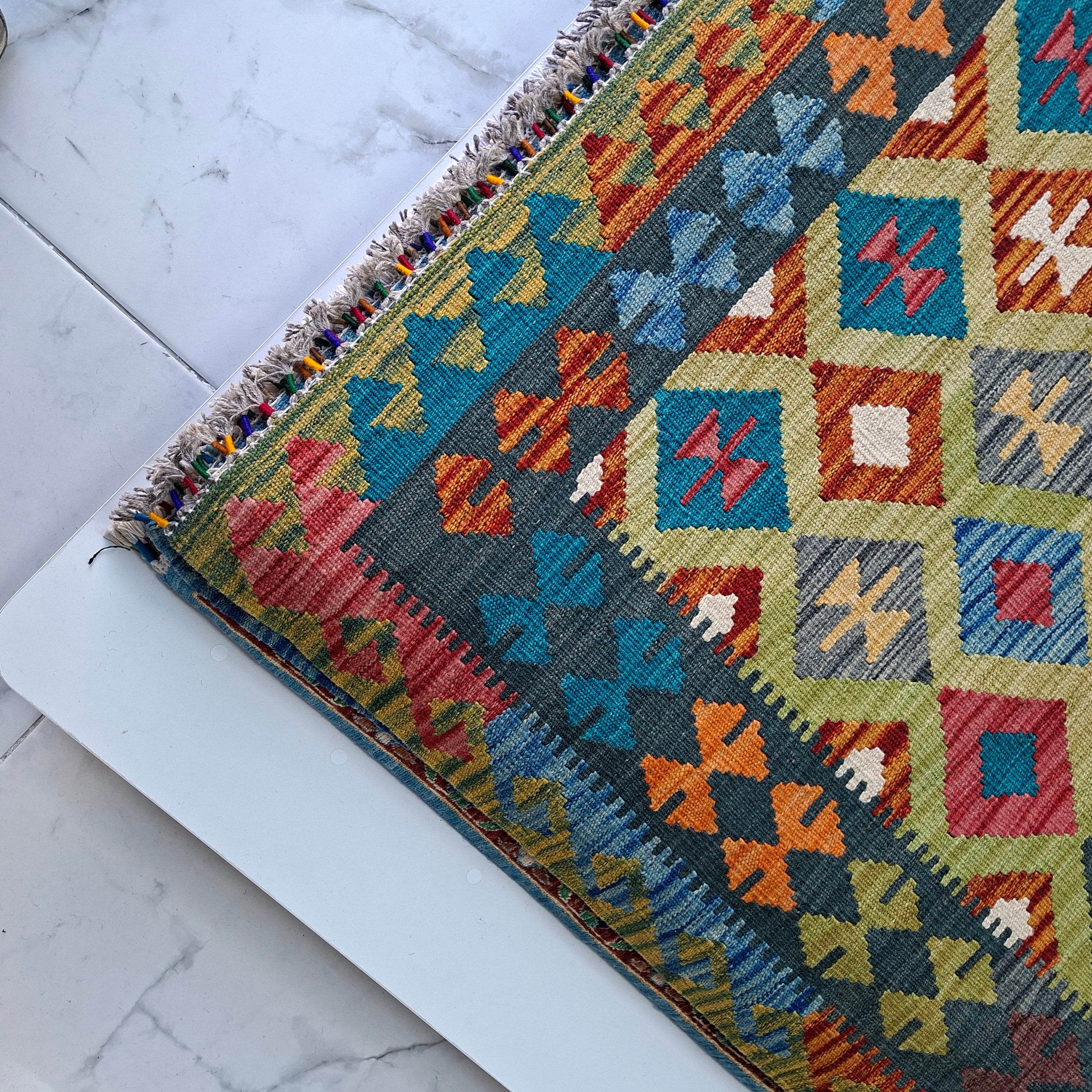Maimana Kilim – El Dokuma Kilim – Geometrik Desenli – %100 Yün – Doğal Boya – Afgan Kilimi – Yeni Dokuma