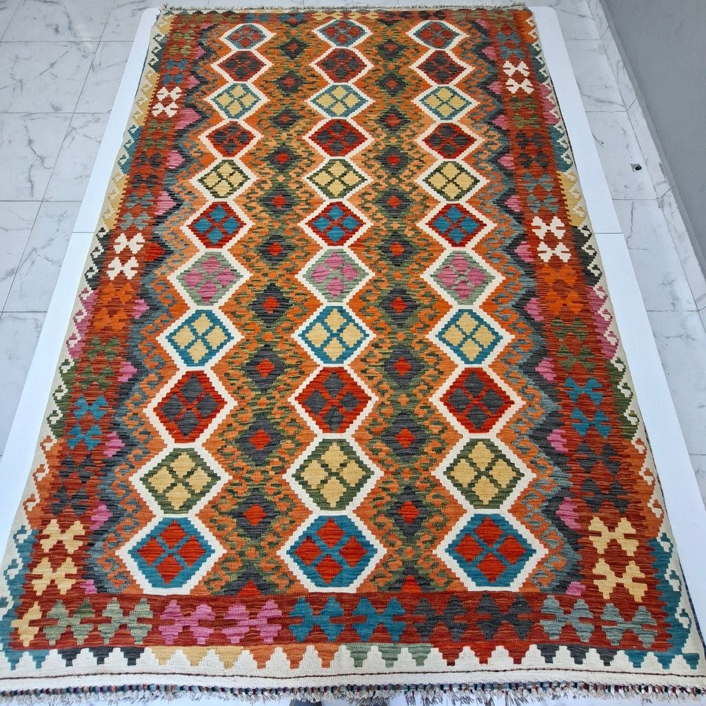 Maimana Kilim – El Dokuma Kilim – Geometrik Desenli – %100 Yün – Doğal Boya – Afgan Kilimi – Yeni Dokuma