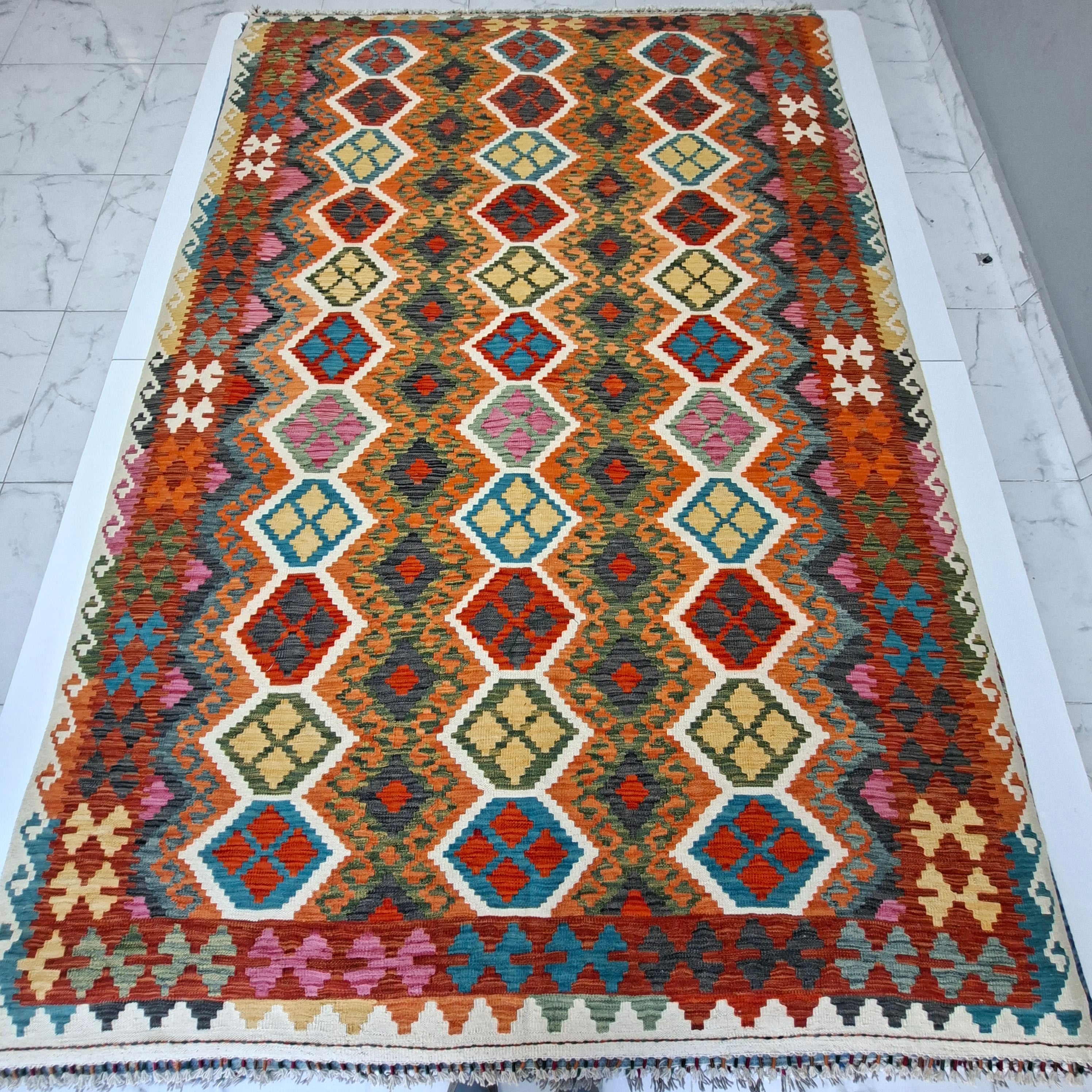 Maimana Kilim – El Dokuma Kilim – Geometrik Desenli – %100 Yün – Doğal Boya – Afgan Kilimi – Yeni Dokuma