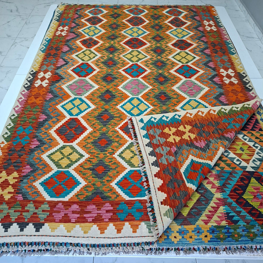 Maimana Kilim – El Dokuma Kilim – Geometrik Desenli – %100 Yün – Doğal Boya – Afgan Kilimi – Yeni Dokuma