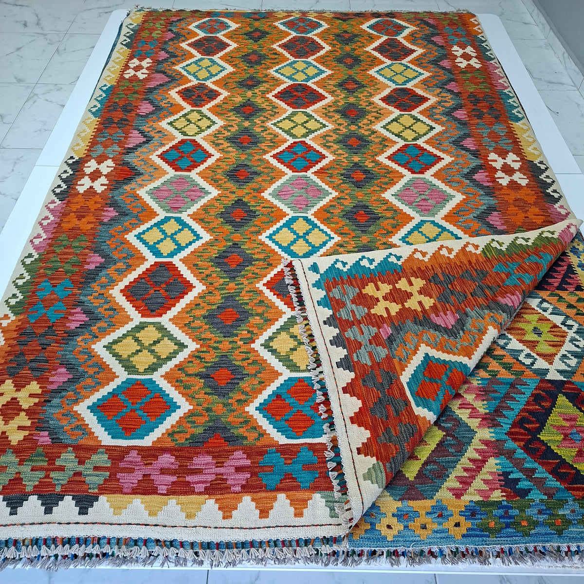 Maimana Kilim – El Dokuma Kilim – Geometrik Desenli – %100 Yün – Doğal Boya – Afgan Kilimi – Yeni Dokuma