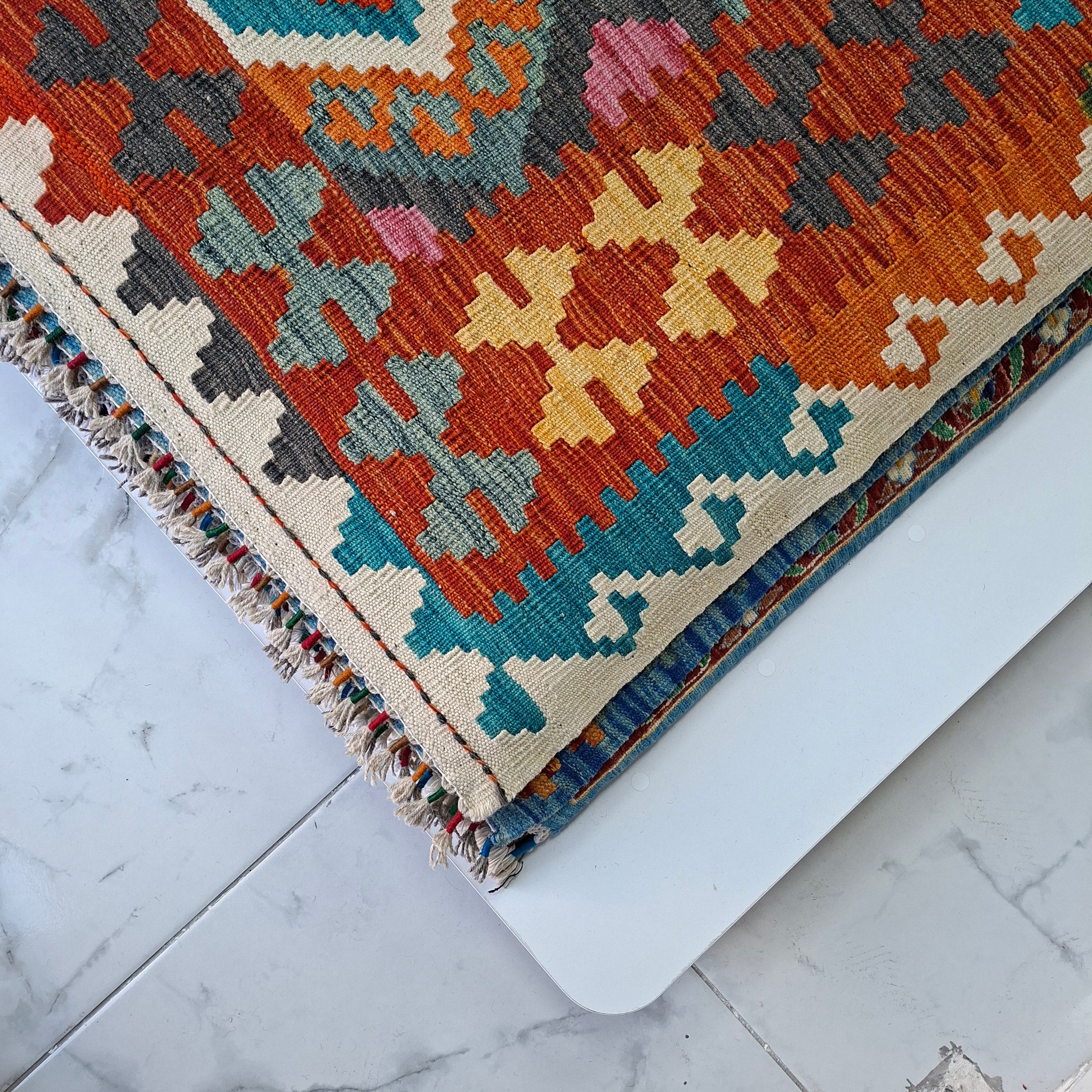 Maimana Kilim – El Dokuma Kilim – Geometrik Desenli – %100 Yün – Doğal Boya – Afgan Kilimi – Yeni Dokuma