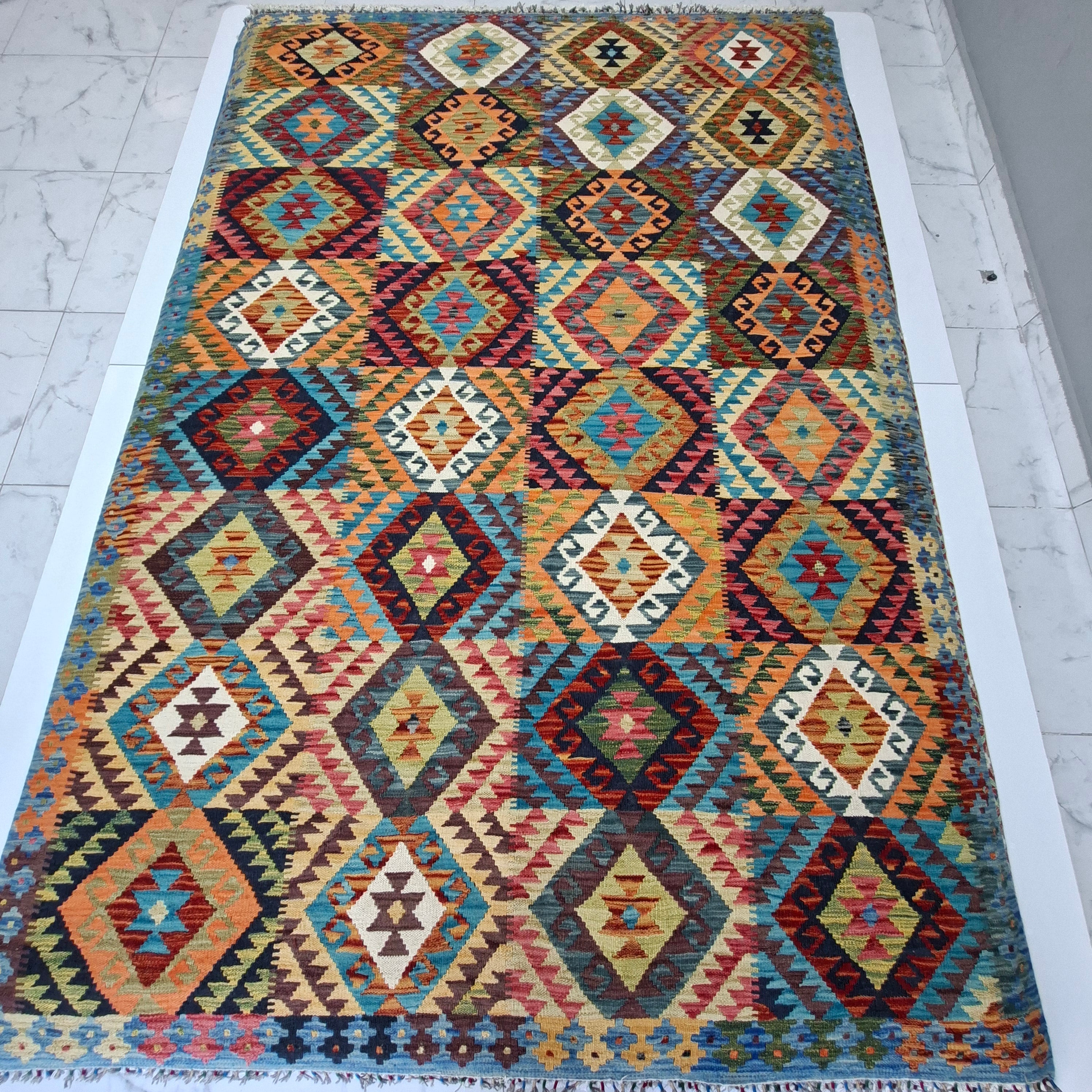 Maimana Kilim – El Dokuma Kilim – Geometrik Desenli – %100 Yün – Doğal Boya – Afgan Kilimi – Yeni Dokuma