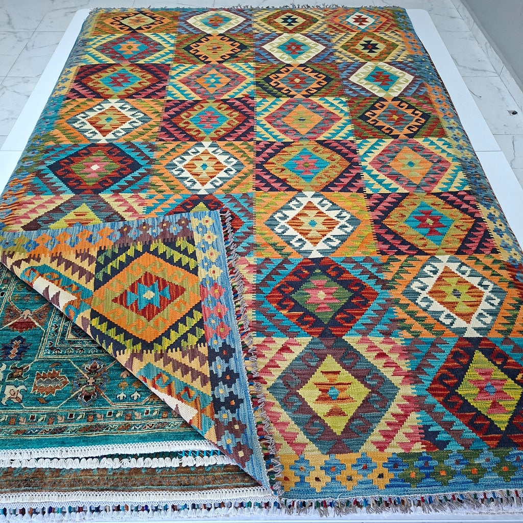 Maimana Kilim – El Dokuma Kilim – Geometrik Desenli – %100 Yün – Doğal Boya – Afgan Kilimi – Yeni Dokuma