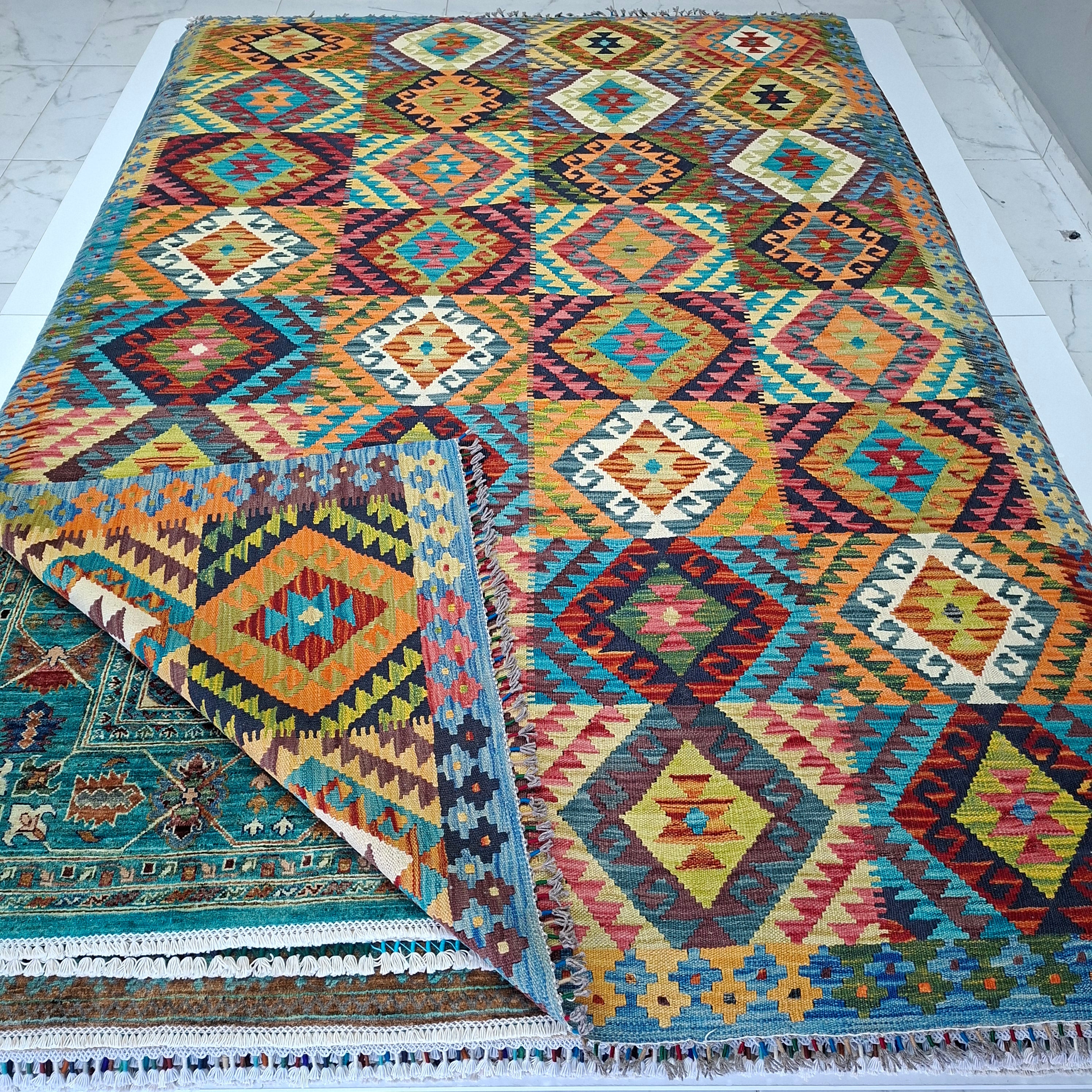 Maimana Kilim – El Dokuma Kilim – Geometrik Desenli – %100 Yün – Doğal Boya – Afgan Kilimi – Yeni Dokuma