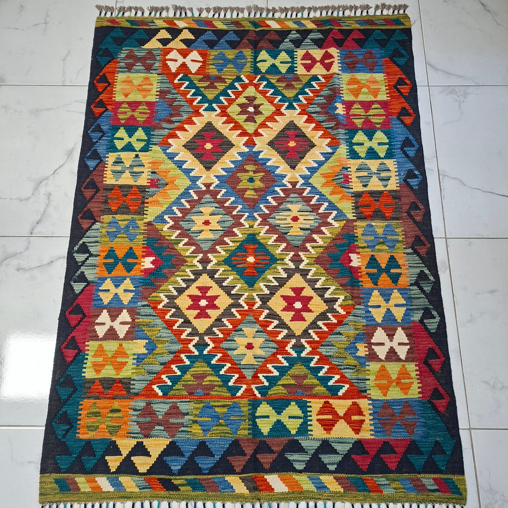 Maimana Kilim – El Dokuma Kilim – Geometrik Desenli – %100 Yün – Doğal Boya – Afgan Kilimi – Yeni Dokuma