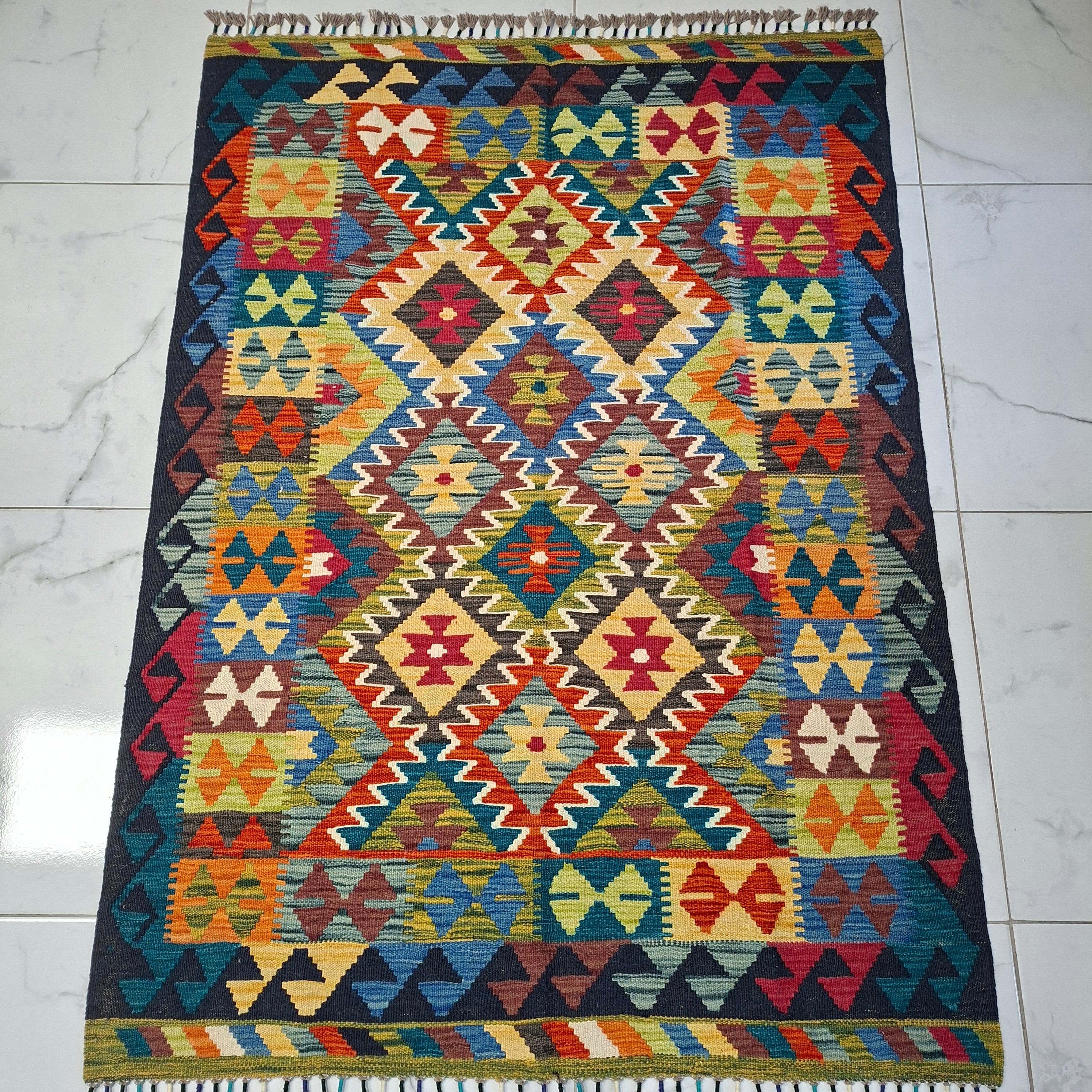 Maimana Kilim – El Dokuma Kilim – Geometrik Desenli – %100 Yün – Doğal Boya – Afgan Kilimi – Yeni Dokuma