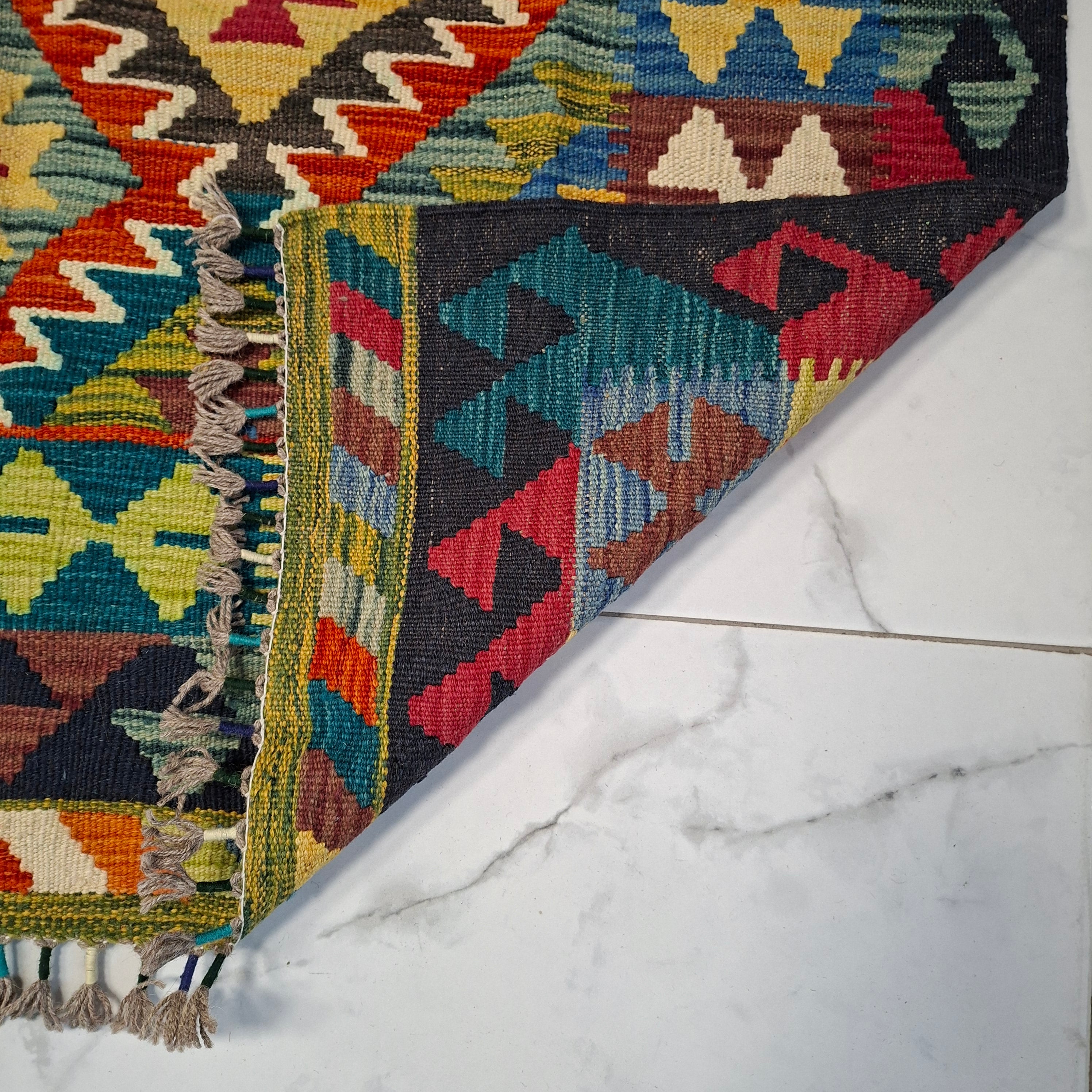 Maimana Kilim – El Dokuma Kilim – Geometrik Desenli – %100 Yün – Doğal Boya – Afgan Kilimi – Yeni Dokuma