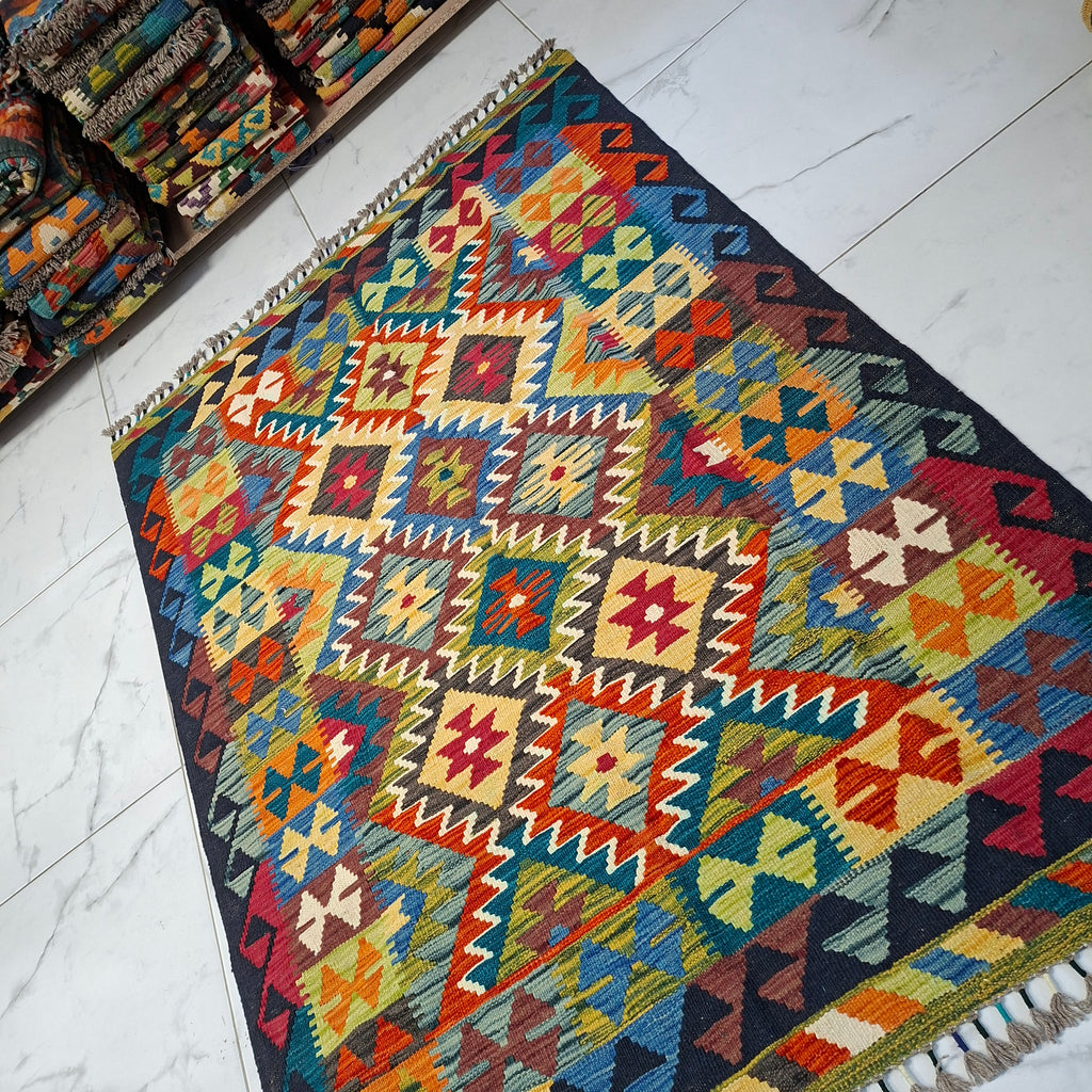 Maimana Kilim – El Dokuma Kilim – Geometrik Desenli – %100 Yün – Doğal Boya – Afgan Kilimi – Yeni Dokuma