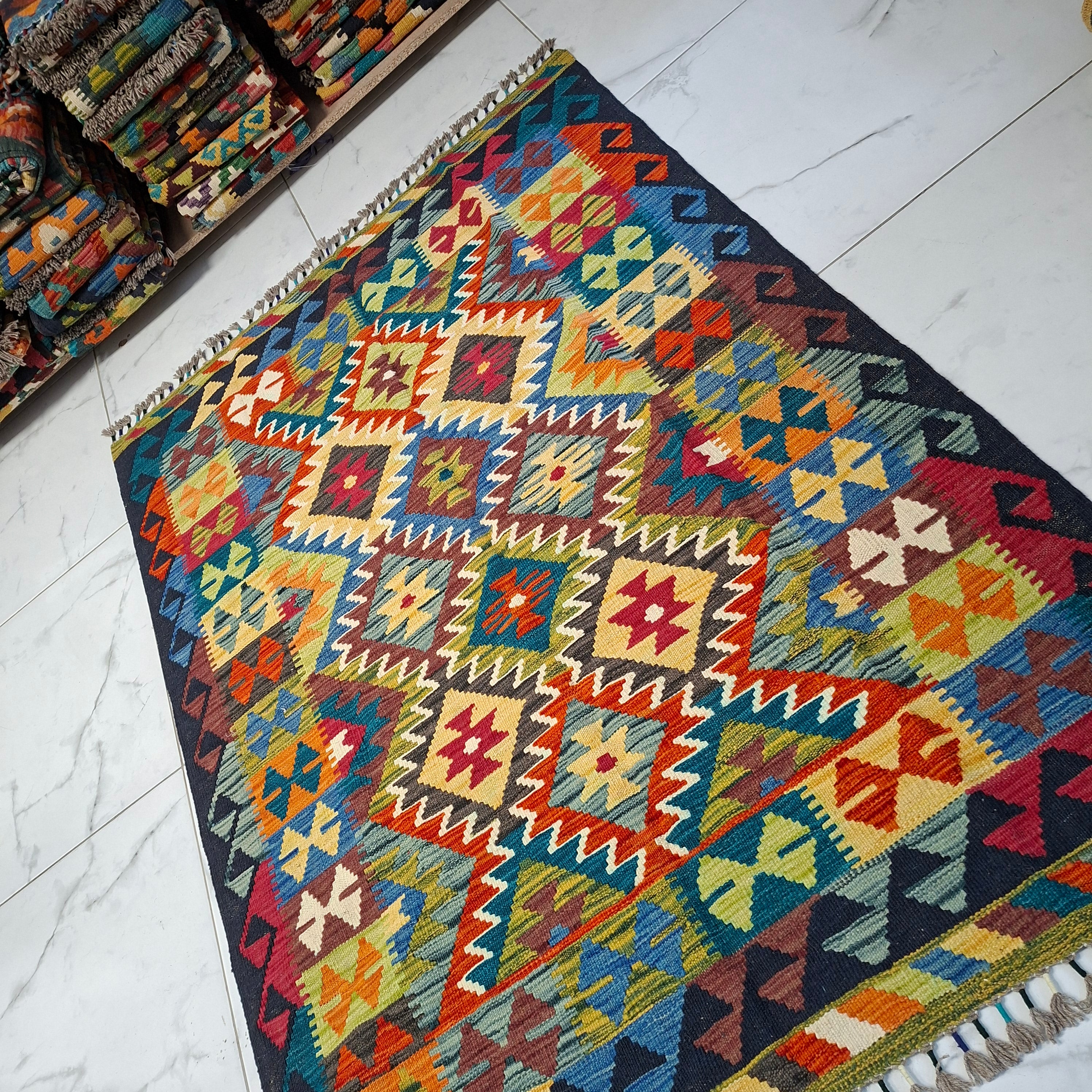 Maimana Kilim – El Dokuma Kilim – Geometrik Desenli – %100 Yün – Doğal Boya – Afgan Kilimi – Yeni Dokuma