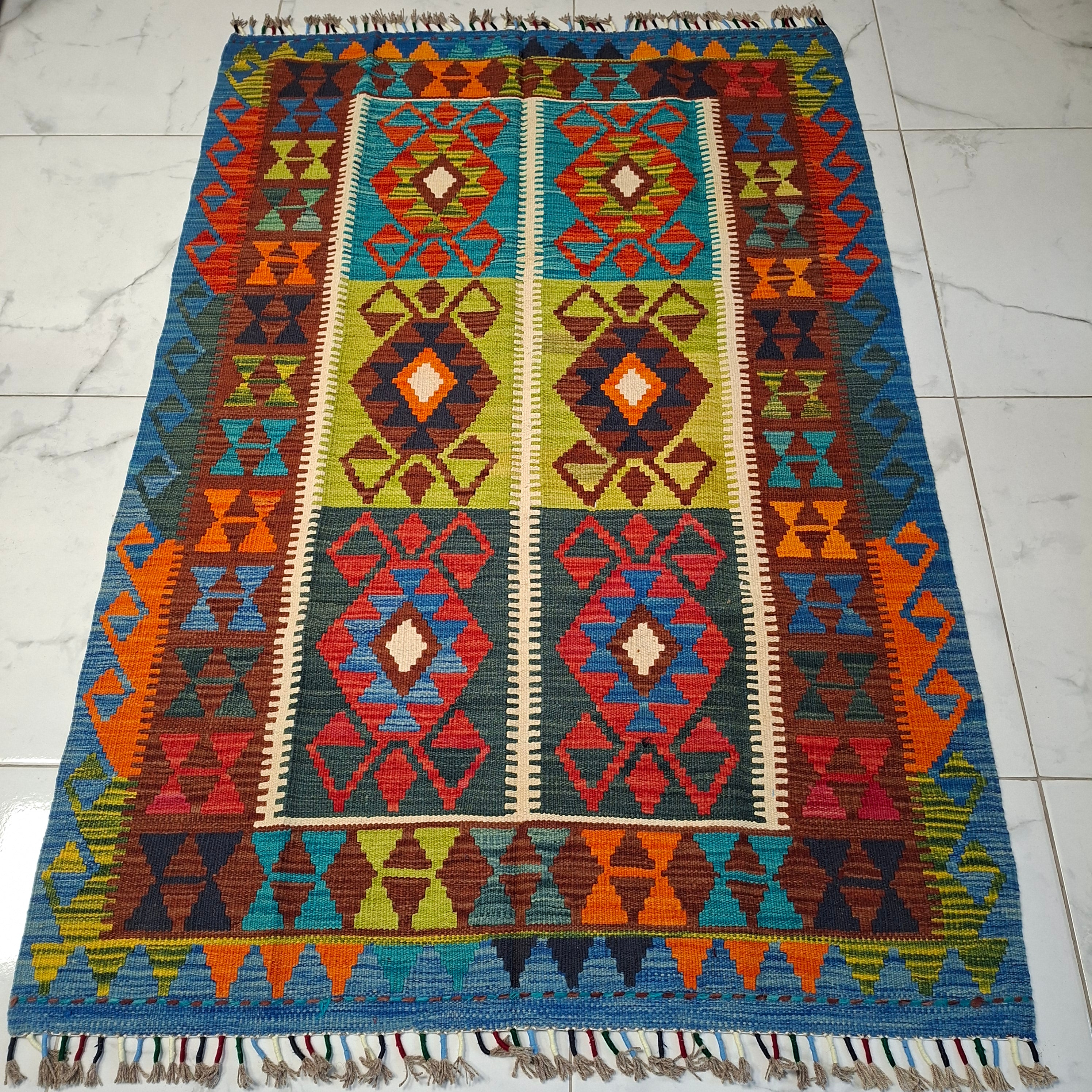 Maimana Kilim – El Dokuma Kilim – Geometrik Desenli – %100 Yün – Doğal Boya – Afgan Kilimi – Yeni Dokuma