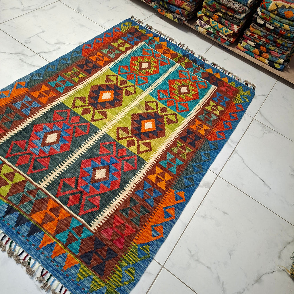 Maimana Kilim – El Dokuma Kilim – Geometrik Desenli – %100 Yün – Doğal Boya – Afgan Kilimi – Yeni Dokuma