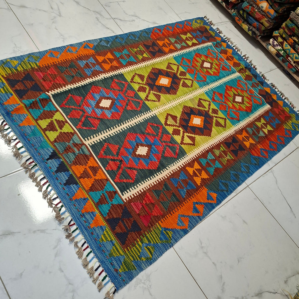 Maimana Kilim – El Dokuma Kilim – Geometrik Desenli – %100 Yün – Doğal Boya – Afgan Kilimi – Yeni Dokuma