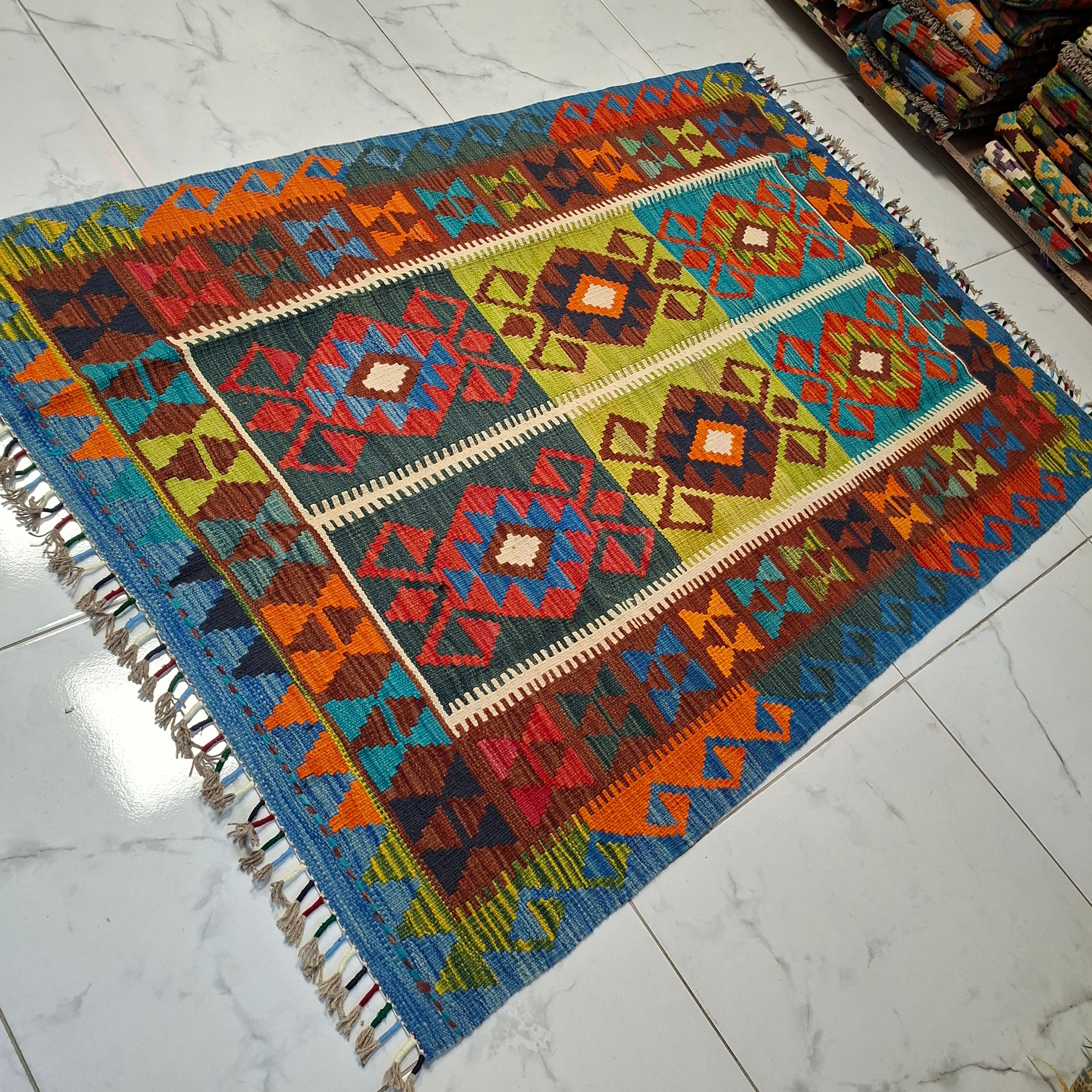 Maimana Kilim – El Dokuma Kilim – Geometrik Desenli – %100 Yün – Doğal Boya – Afgan Kilimi – Yeni Dokuma