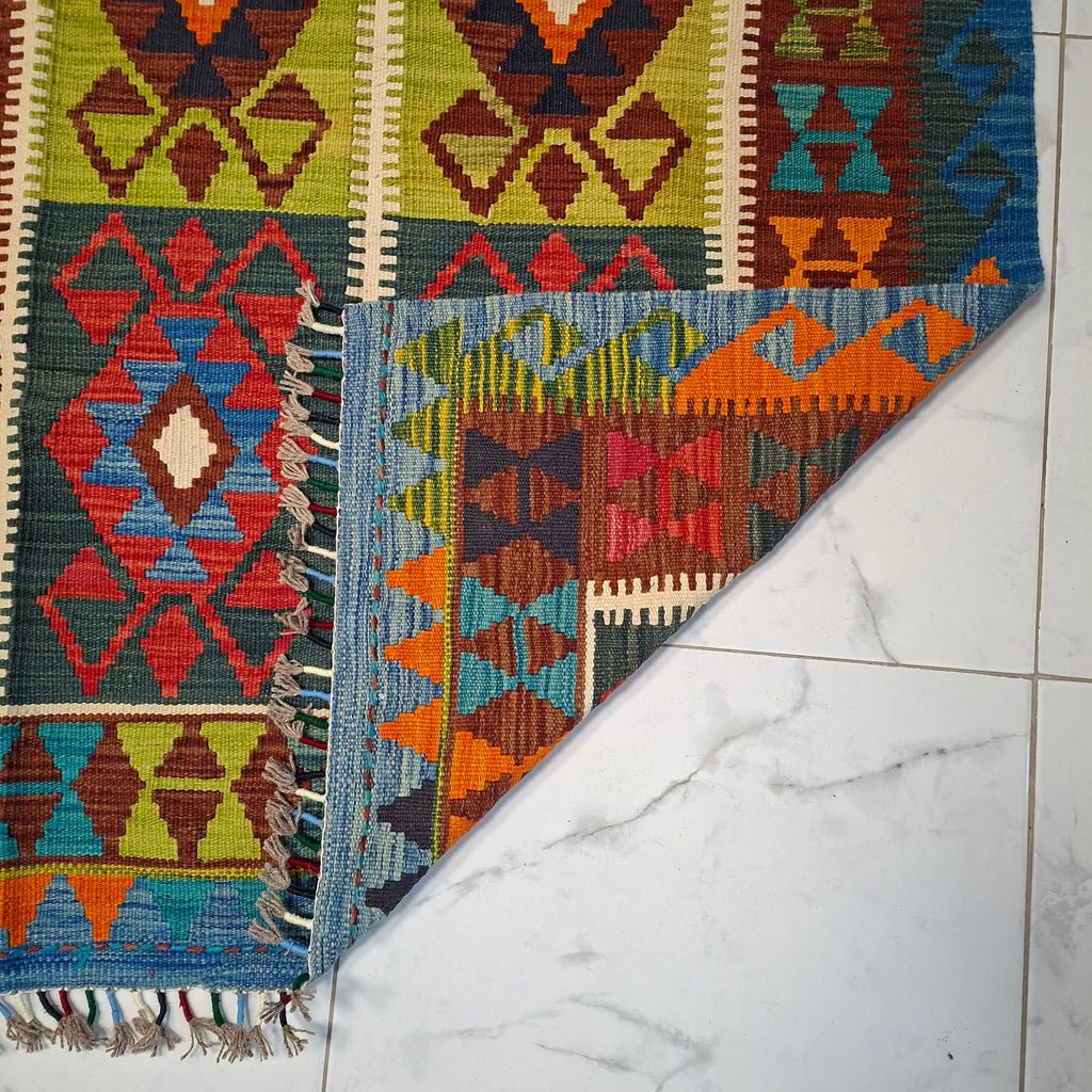 Maimana Kilim – El Dokuma Kilim – Geometrik Desenli – %100 Yün – Doğal Boya – Afgan Kilimi – Yeni Dokuma