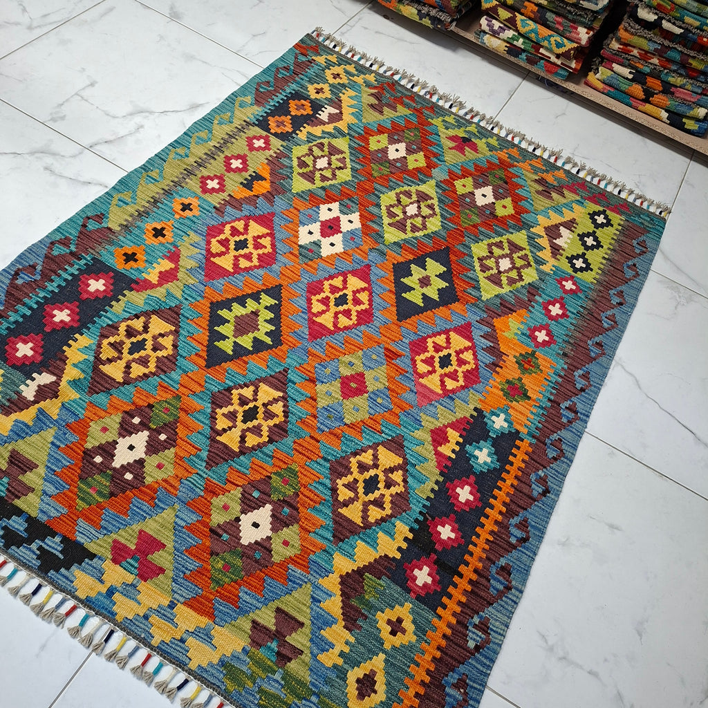 Maimana Kilim – El Dokuma Kilim – Geometrik Desenli – %100 Yün – Doğal Boya – Afgan Kilimi – Yeni Dokuma