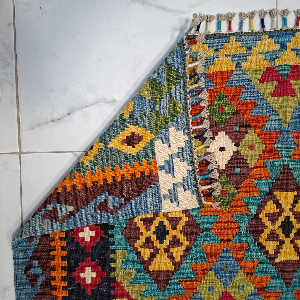 Maimana Kilim – El Dokuma Kilim – Geometrik Desenli – %100 Yün – Doğal Boya – Afgan Kilimi – Yeni Dokuma