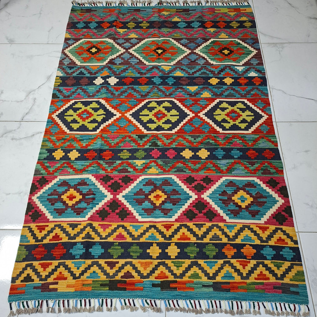 Maimana Kilim – El Dokuma Kilim – Geometrik Desenli – %100 Yün – Doğal Boya – Afgan Kilimi – Yeni Dokuma
