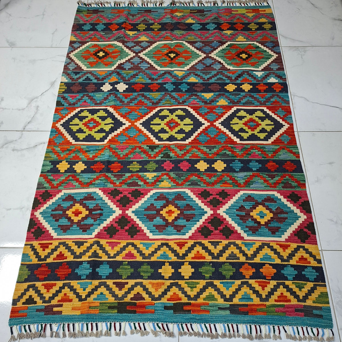 Maimana Kilim – El Dokuma Kilim – Geometrik Desenli – %100 Yün – Doğal Boya – Afgan Kilimi – Yeni Dokuma