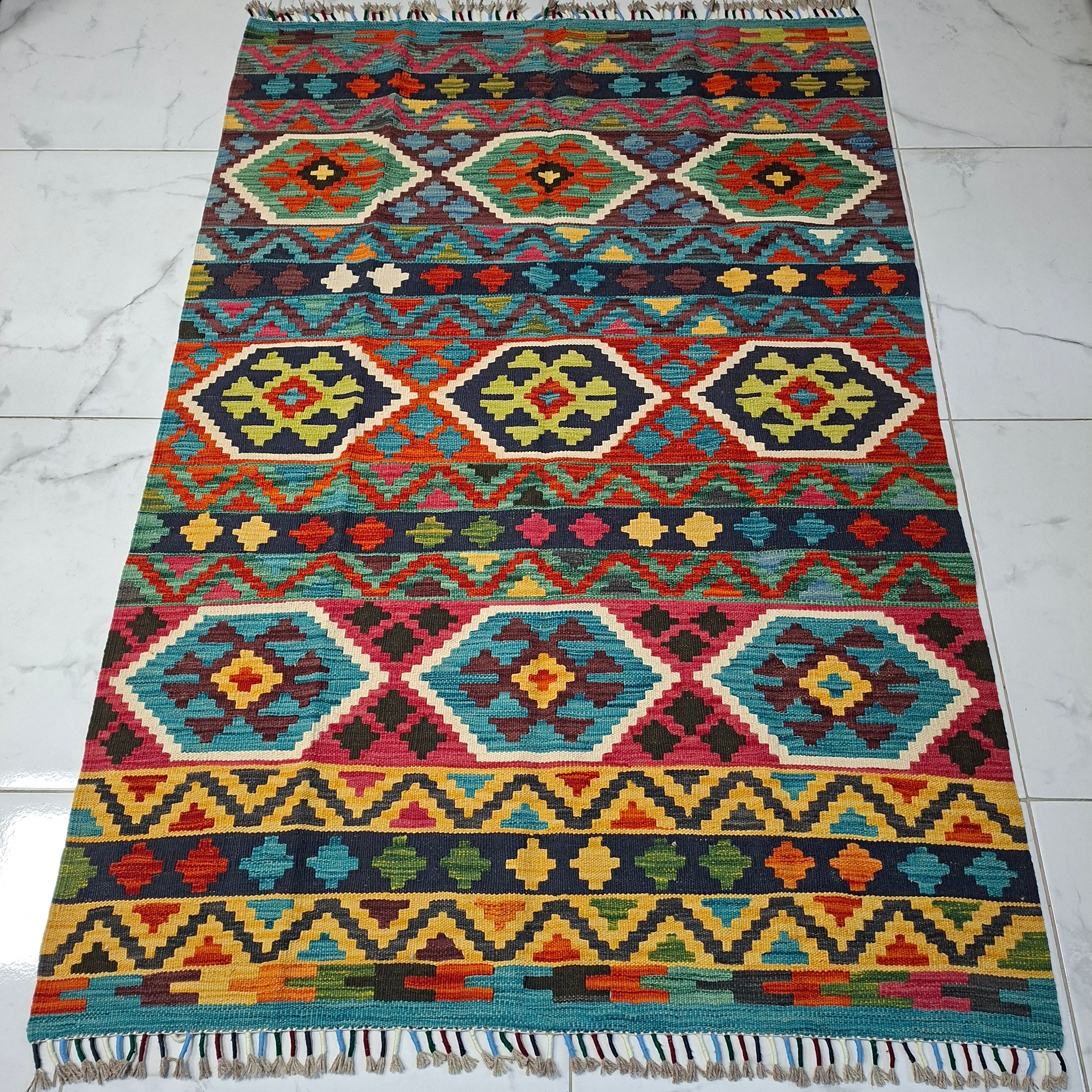 Maimana Kilim – El Dokuma Kilim – Geometrik Desenli – %100 Yün – Doğal Boya – Afgan Kilimi – Yeni Dokuma