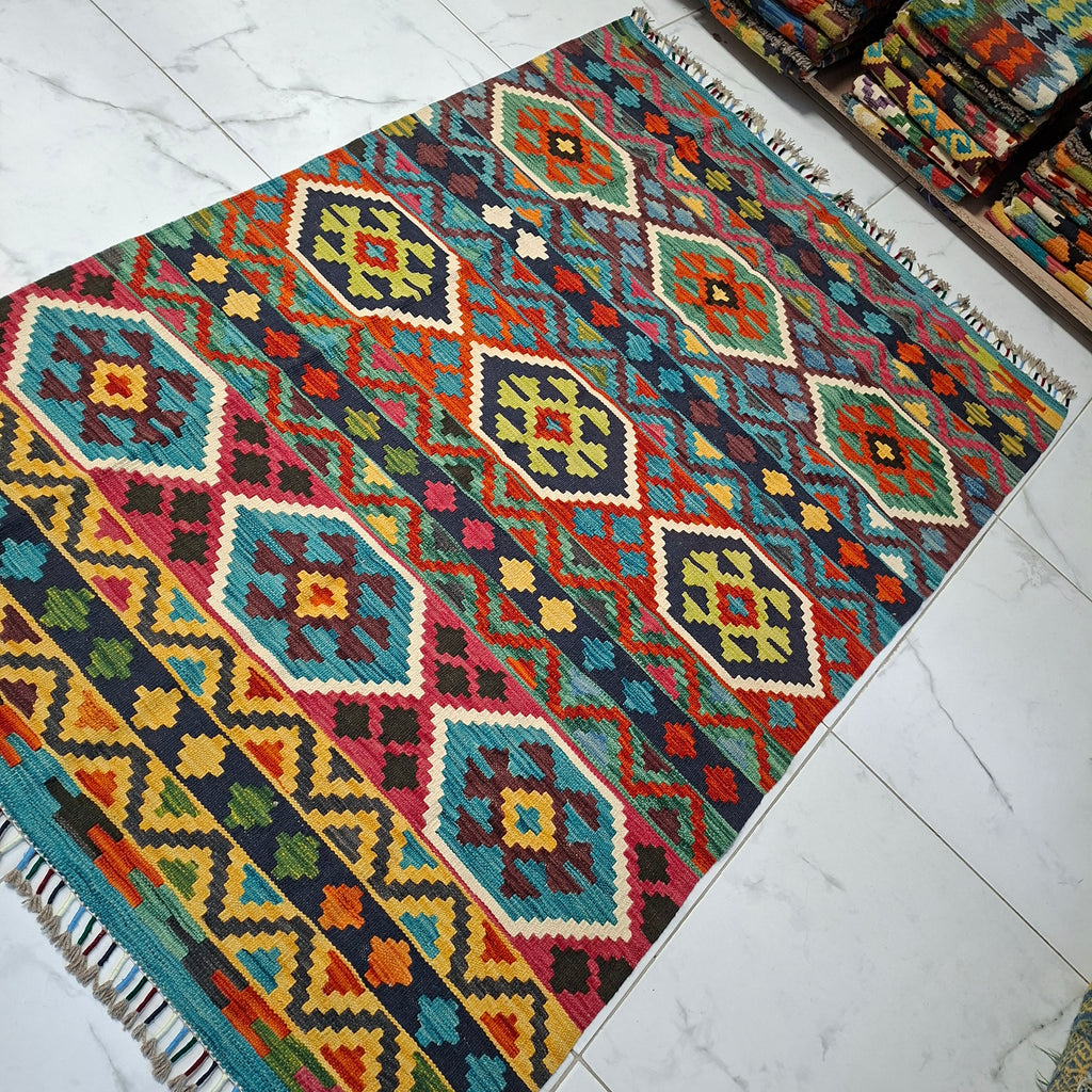 Maimana Kilim – El Dokuma Kilim – Geometrik Desenli – %100 Yün – Doğal Boya – Afgan Kilimi – Yeni Dokuma