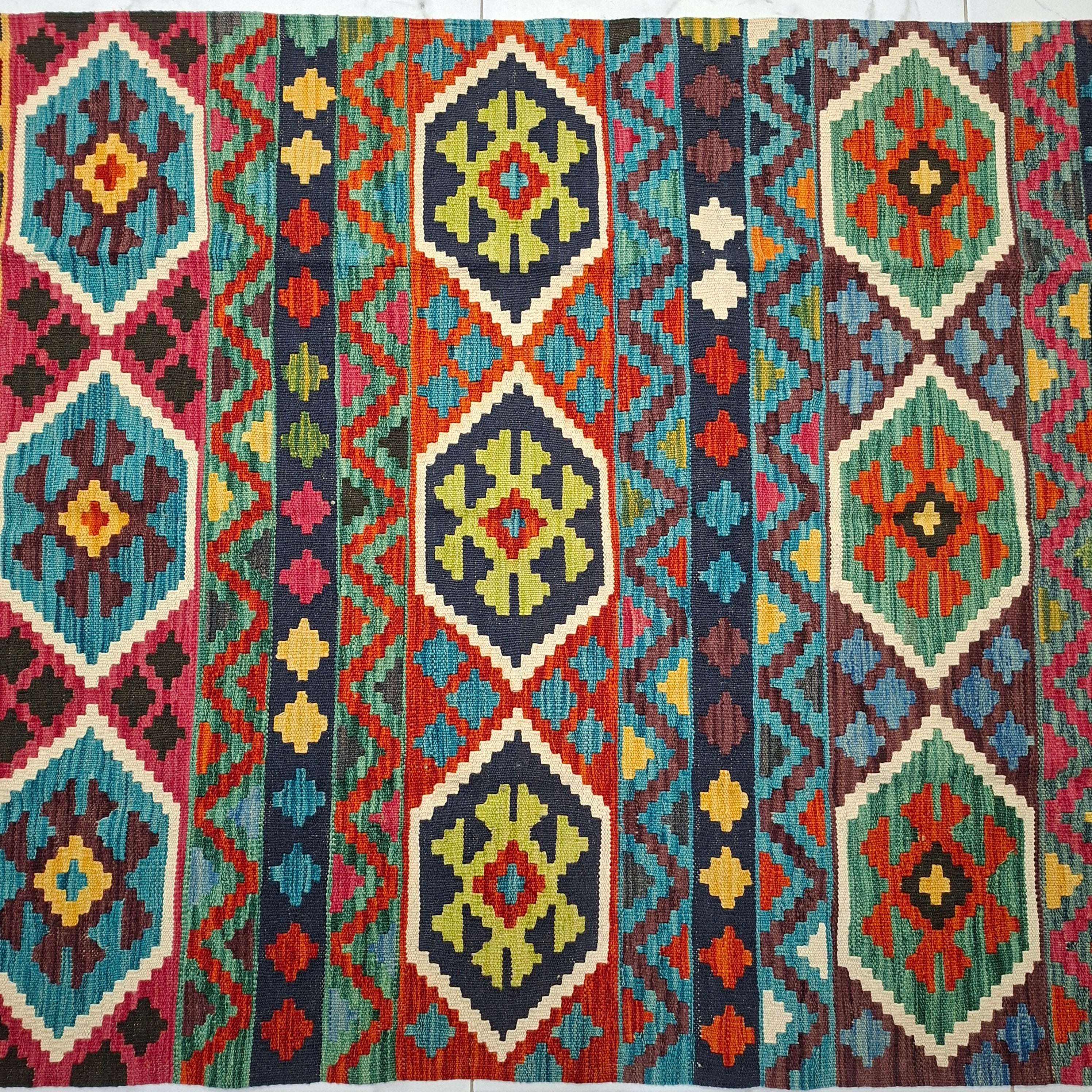 Maimana Kilim – El Dokuma Kilim – Geometrik Desenli – %100 Yün – Doğal Boya – Afgan Kilimi – Yeni Dokuma