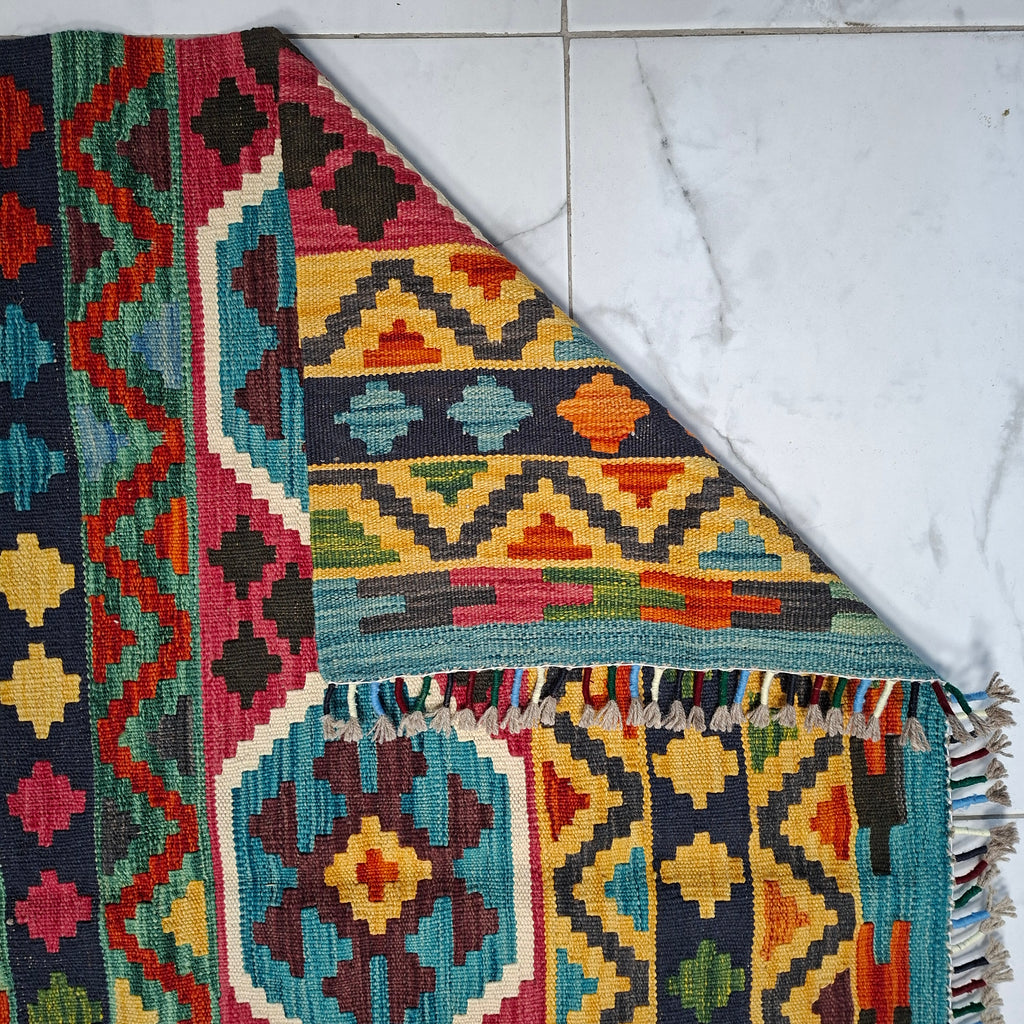 Maimana Kilim – El Dokuma Kilim – Geometrik Desenli – %100 Yün – Doğal Boya – Afgan Kilimi – Yeni Dokuma