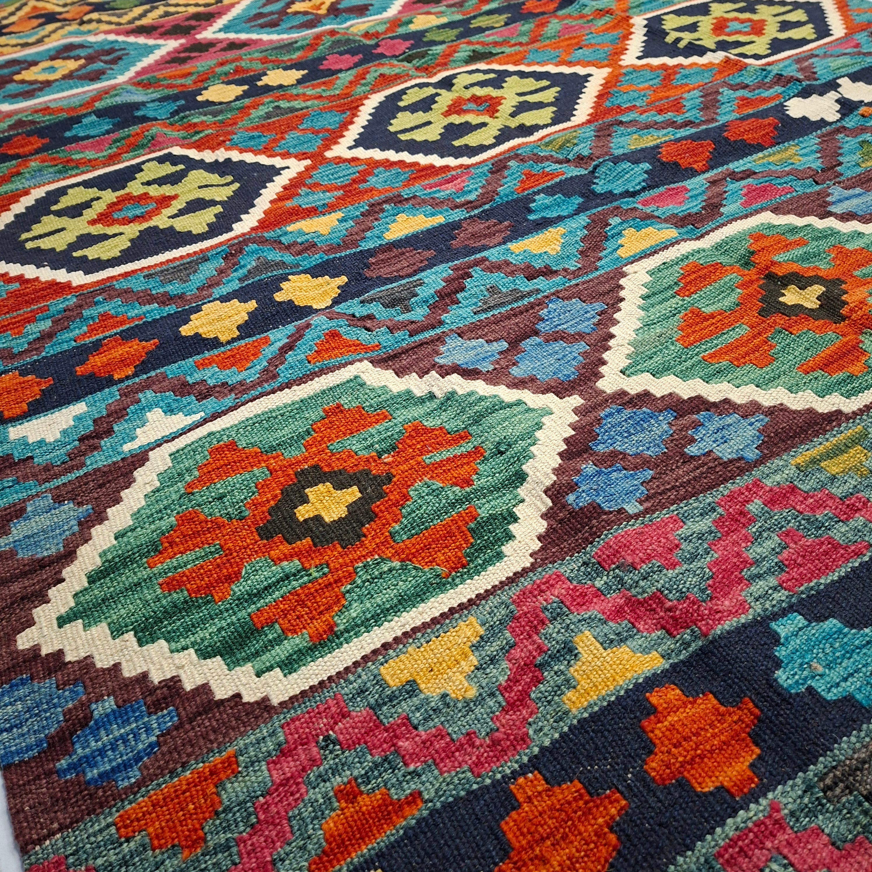 Maimana Kilim – El Dokuma Kilim – Geometrik Desenli – %100 Yün – Doğal Boya – Afgan Kilimi – Yeni Dokuma