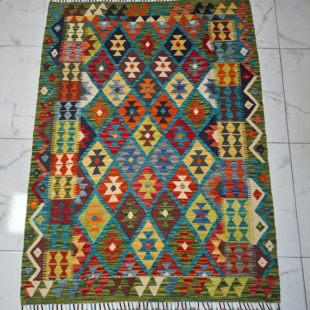 Maimana Kilim – El Dokuma Kilim – Geometrik Desenli – %100 Yün – Doğal Boya – Afgan Kilimi – Yeni Dokuma