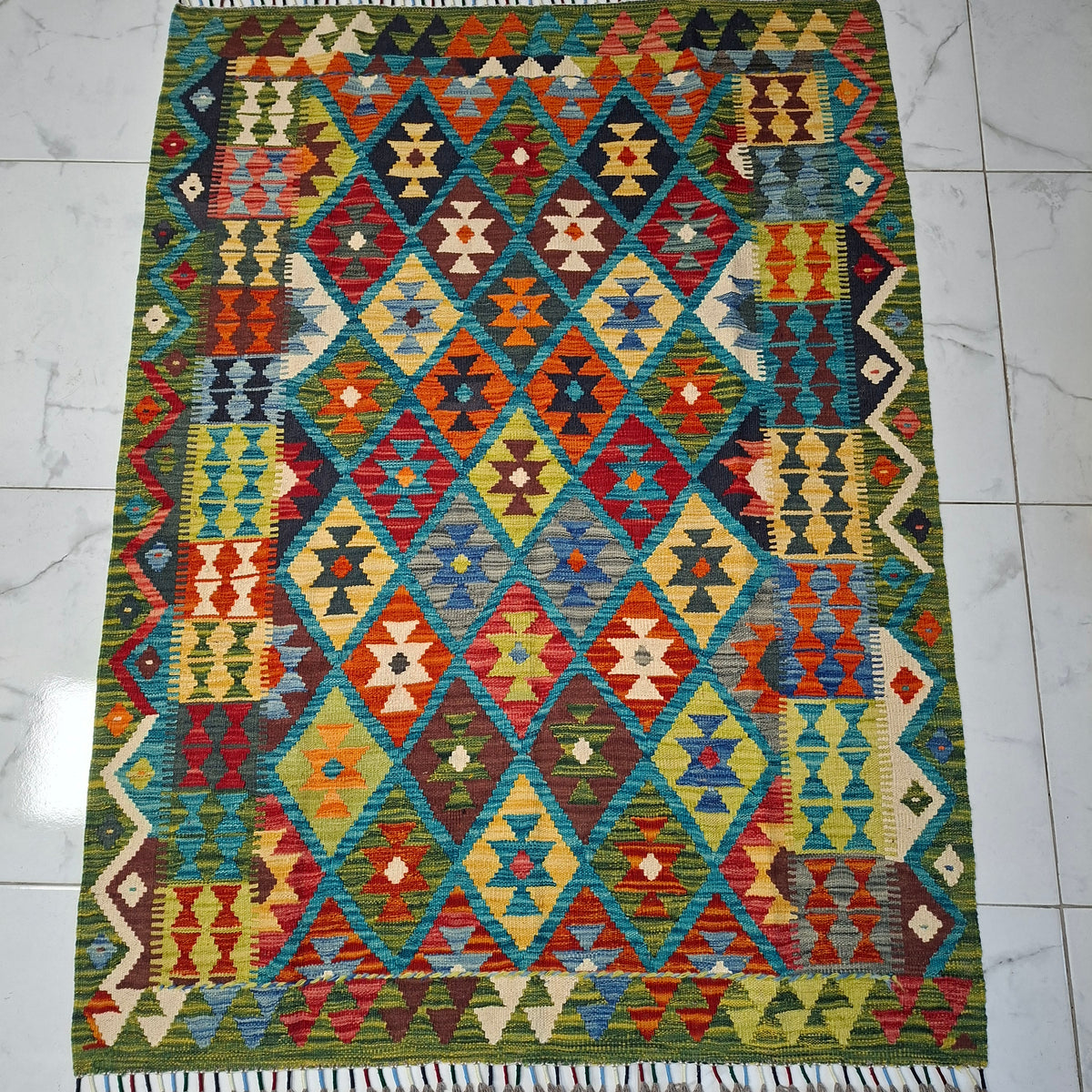 Maimana Kilim – El Dokuma Kilim – Geometrik Desenli – %100 Yün – Doğal Boya – Afgan Kilimi – Yeni Dokuma
