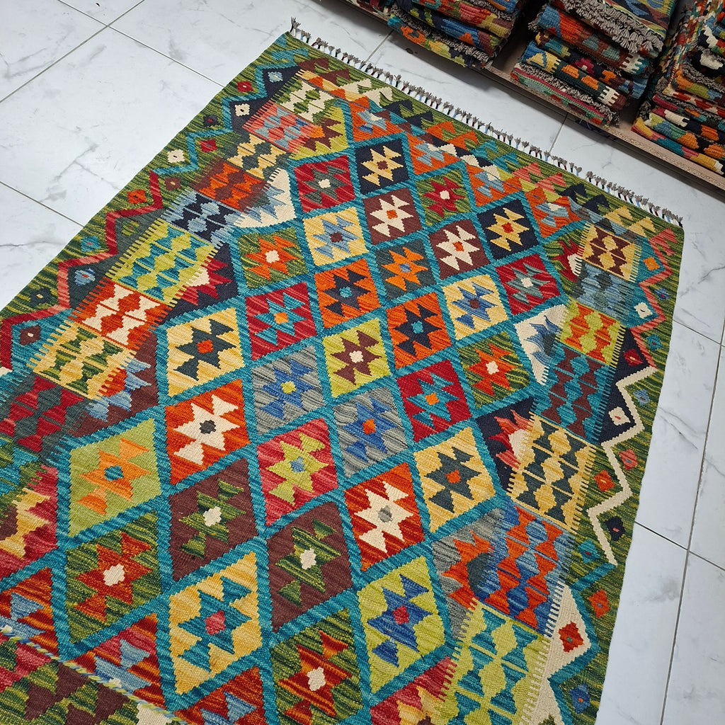 Maimana Kilim – El Dokuma Kilim – Geometrik Desenli – %100 Yün – Doğal Boya – Afgan Kilimi – Yeni Dokuma