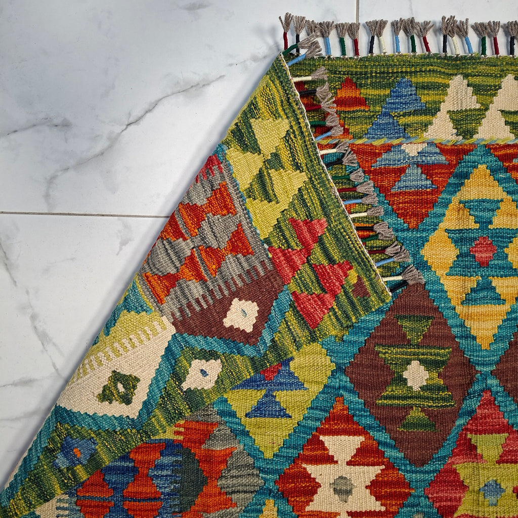 Maimana Kilim – El Dokuma Kilim – Geometrik Desenli – %100 Yün – Doğal Boya – Afgan Kilimi – Yeni Dokuma