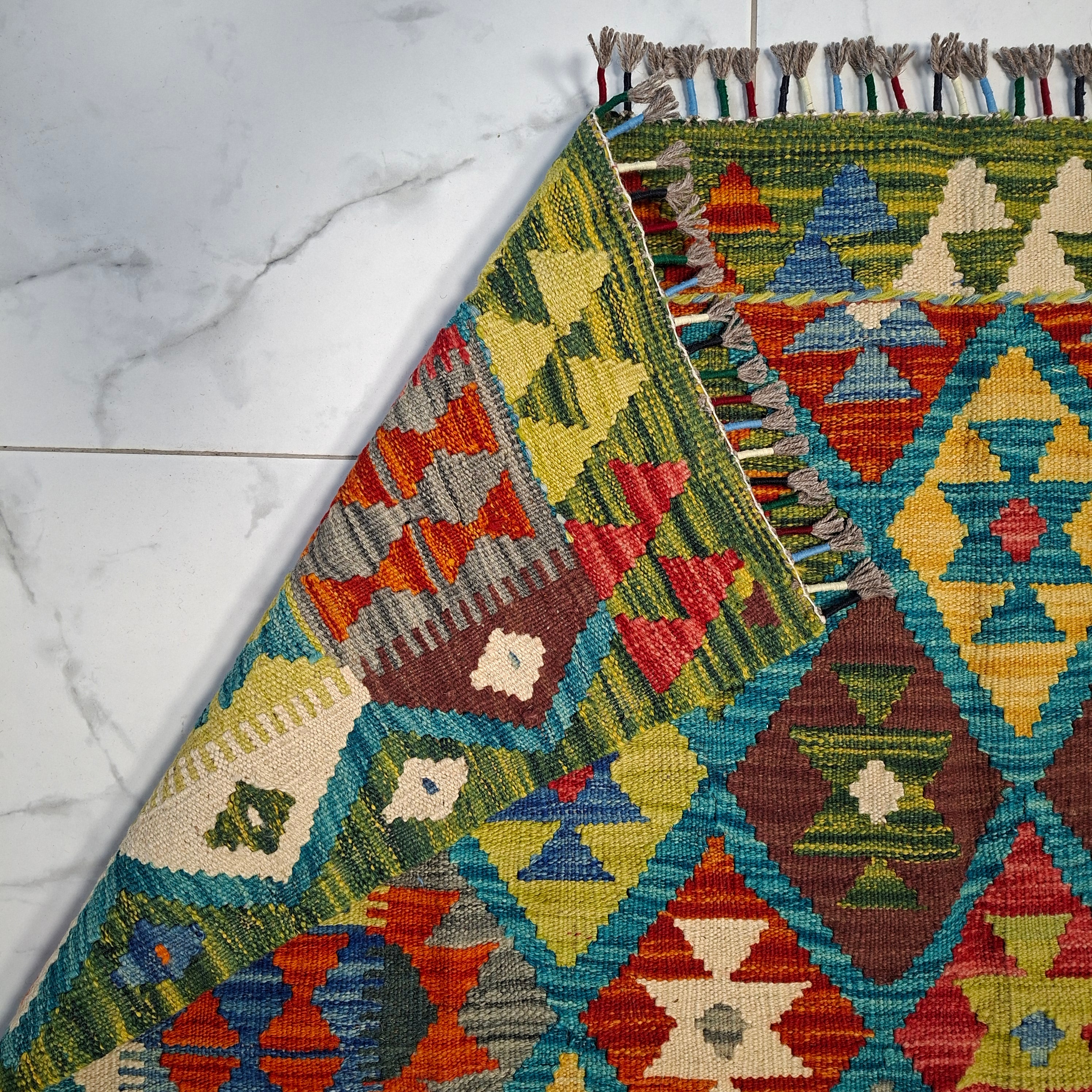 Maimana Kilim – El Dokuma Kilim – Geometrik Desenli – %100 Yün – Doğal Boya – Afgan Kilimi – Yeni Dokuma