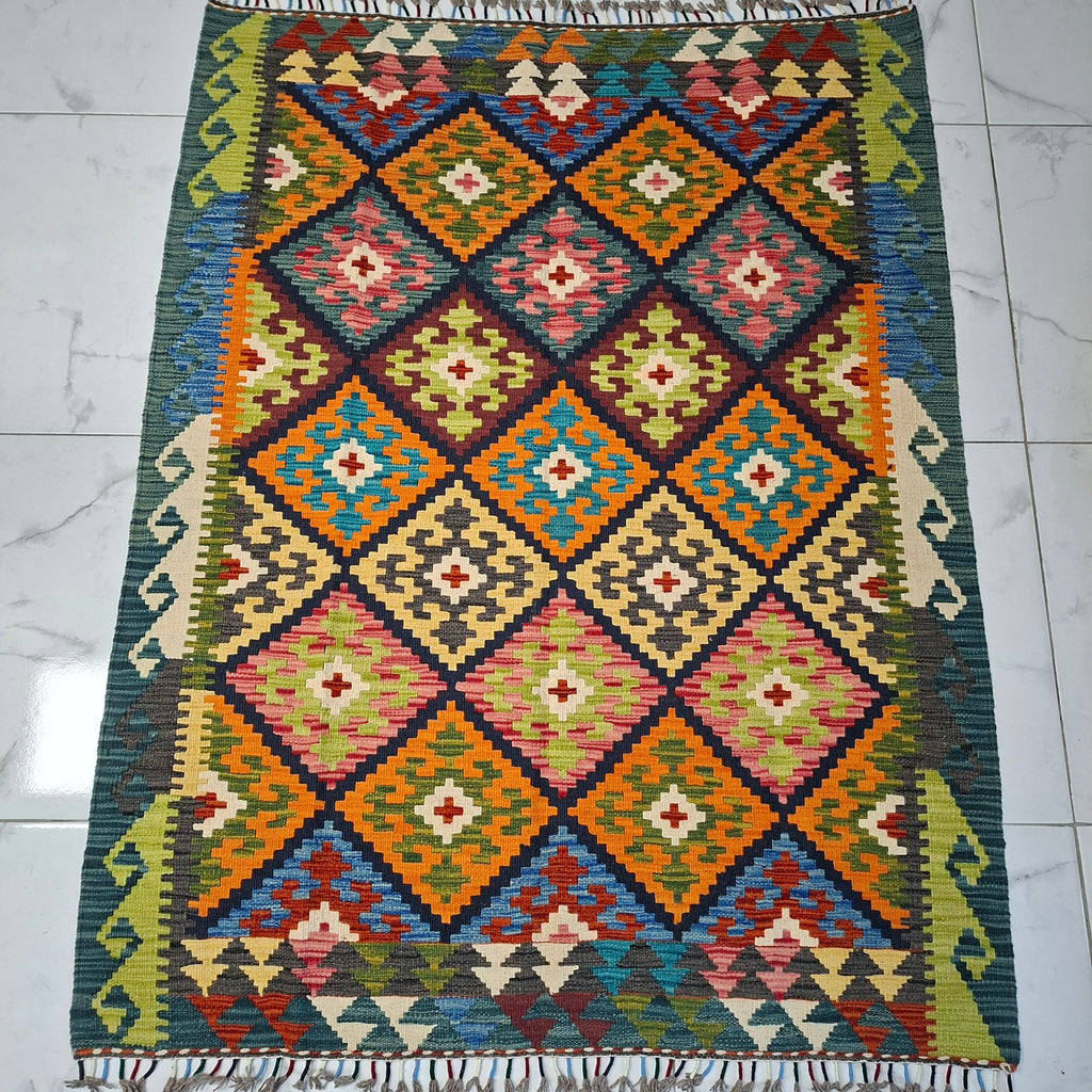 Maimana Kilim – El Dokuma Kilim – Geometrik Desenli – %100 Yün – Doğal Boya – Afgan Kilimi – Yeni Dokuma