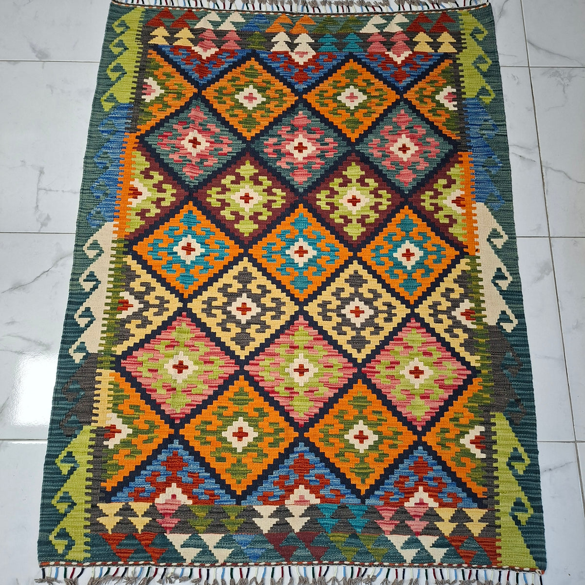 Maimana Kilim – El Dokuma Kilim – Geometrik Desenli – %100 Yün – Doğal Boya – Afgan Kilimi – Yeni Dokuma