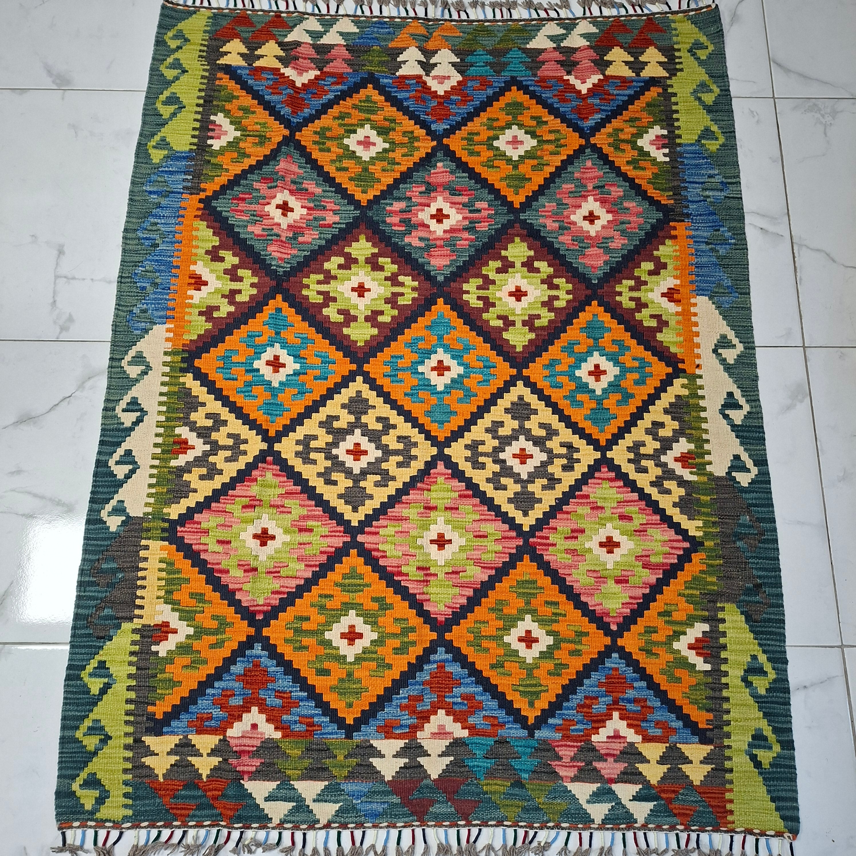 Maimana Kilim – El Dokuma Kilim – Geometrik Desenli – %100 Yün – Doğal Boya – Afgan Kilimi – Yeni Dokuma