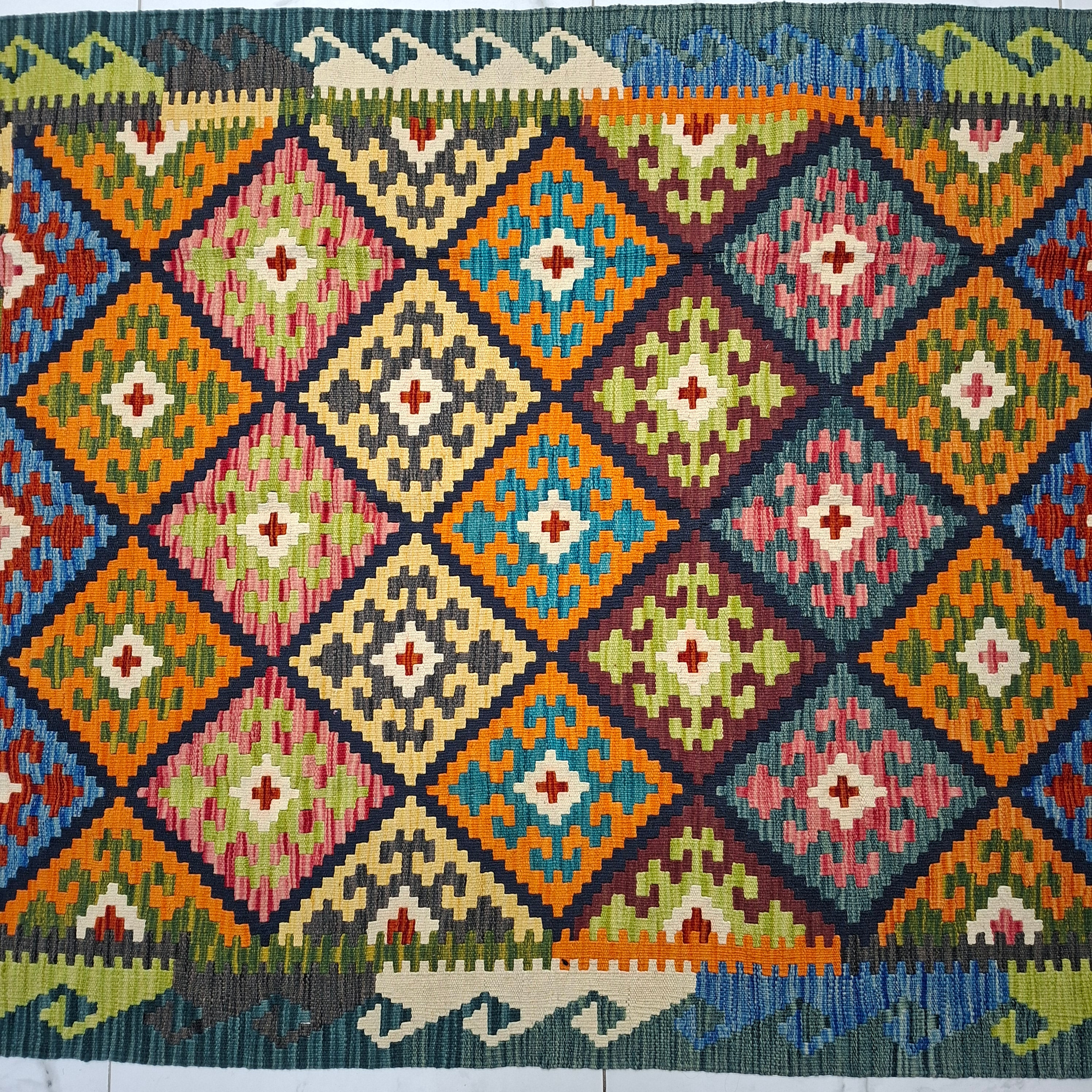 Maimana Kilim – El Dokuma Kilim – Geometrik Desenli – %100 Yün – Doğal Boya – Afgan Kilimi – Yeni Dokuma