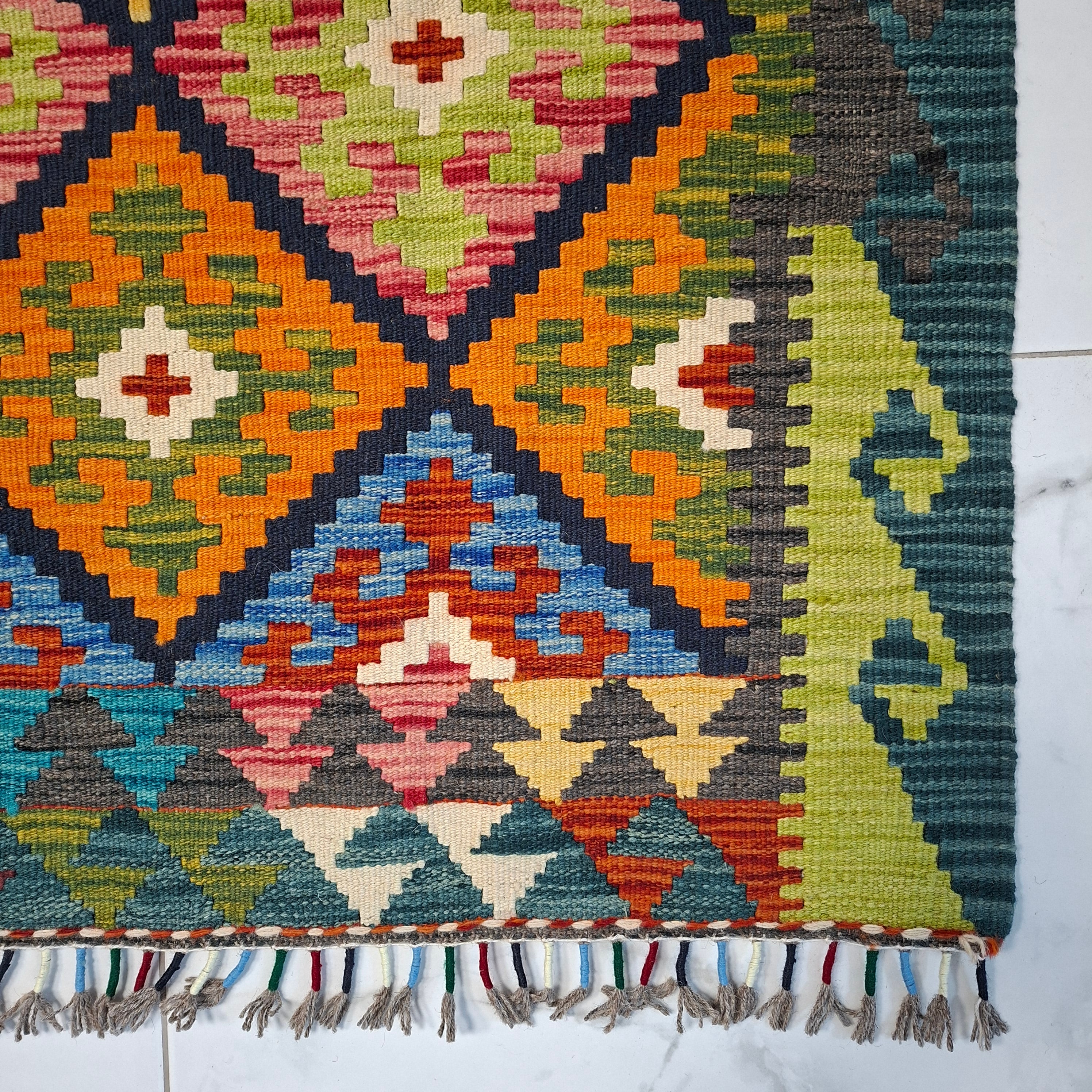 Maimana Kilim – El Dokuma Kilim – Geometrik Desenli – %100 Yün – Doğal Boya – Afgan Kilimi – Yeni Dokuma