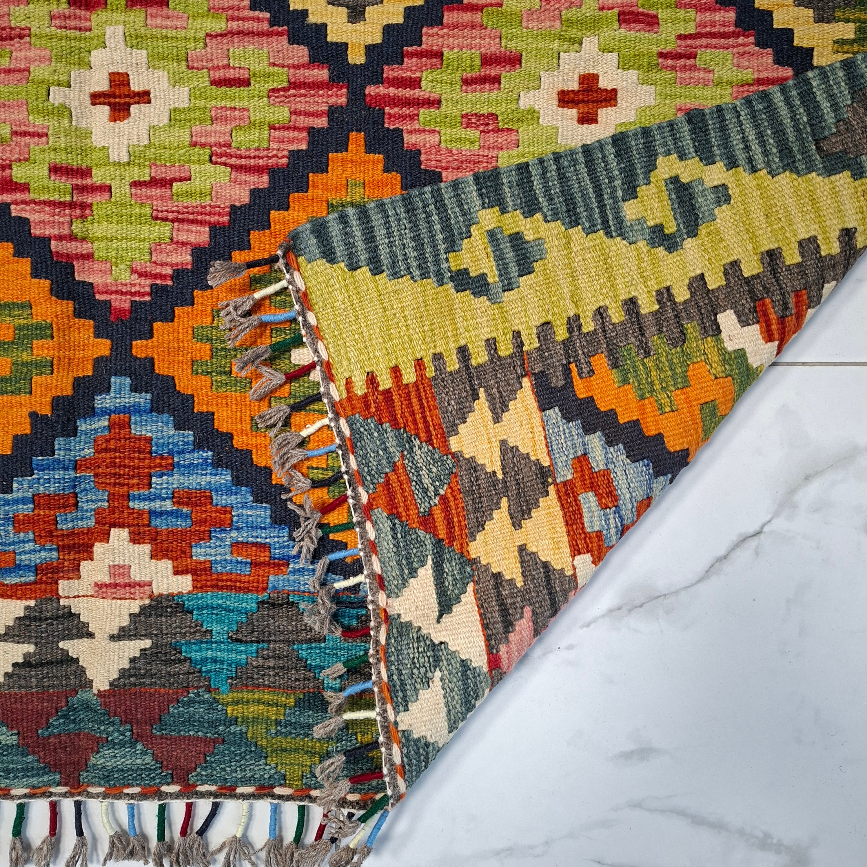 Maimana Kilim – El Dokuma Kilim – Geometrik Desenli – %100 Yün – Doğal Boya – Afgan Kilimi – Yeni Dokuma