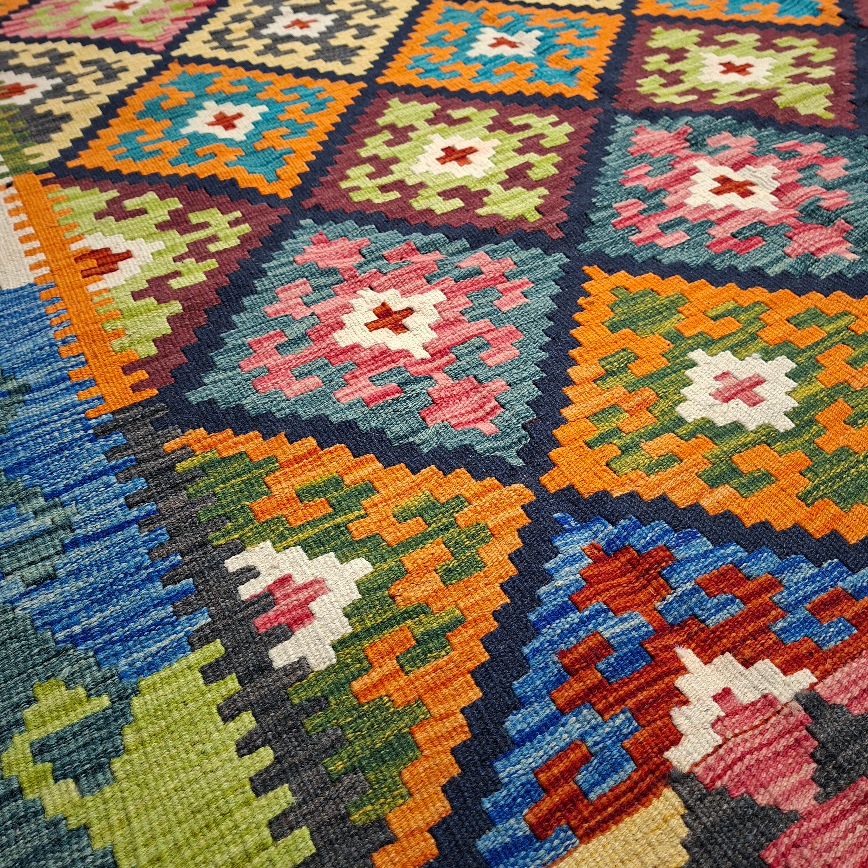 Maimana Kilim – El Dokuma Kilim – Geometrik Desenli – %100 Yün – Doğal Boya – Afgan Kilimi – Yeni Dokuma